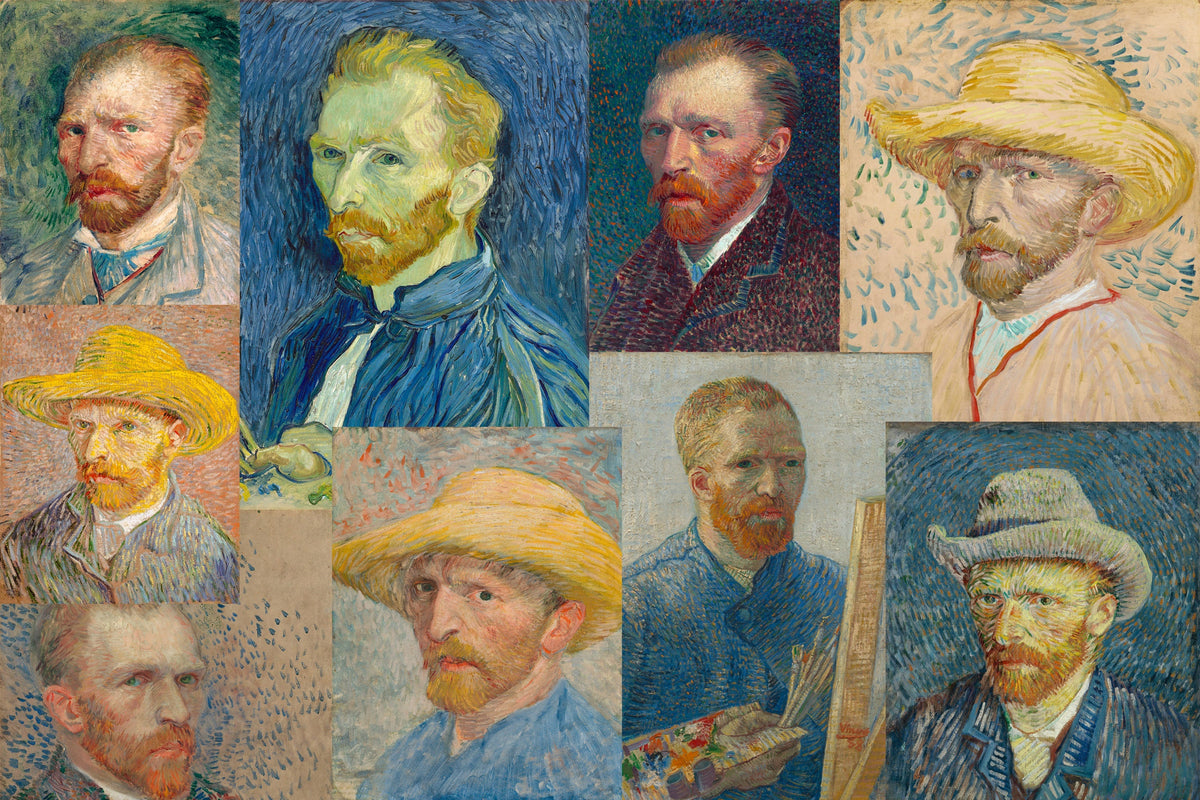 Neuf autoportraits de Vincent van Gogh, peints pour la plupart à Paris entre 1886 et 1888, dont plusieurs au chapeau de paille