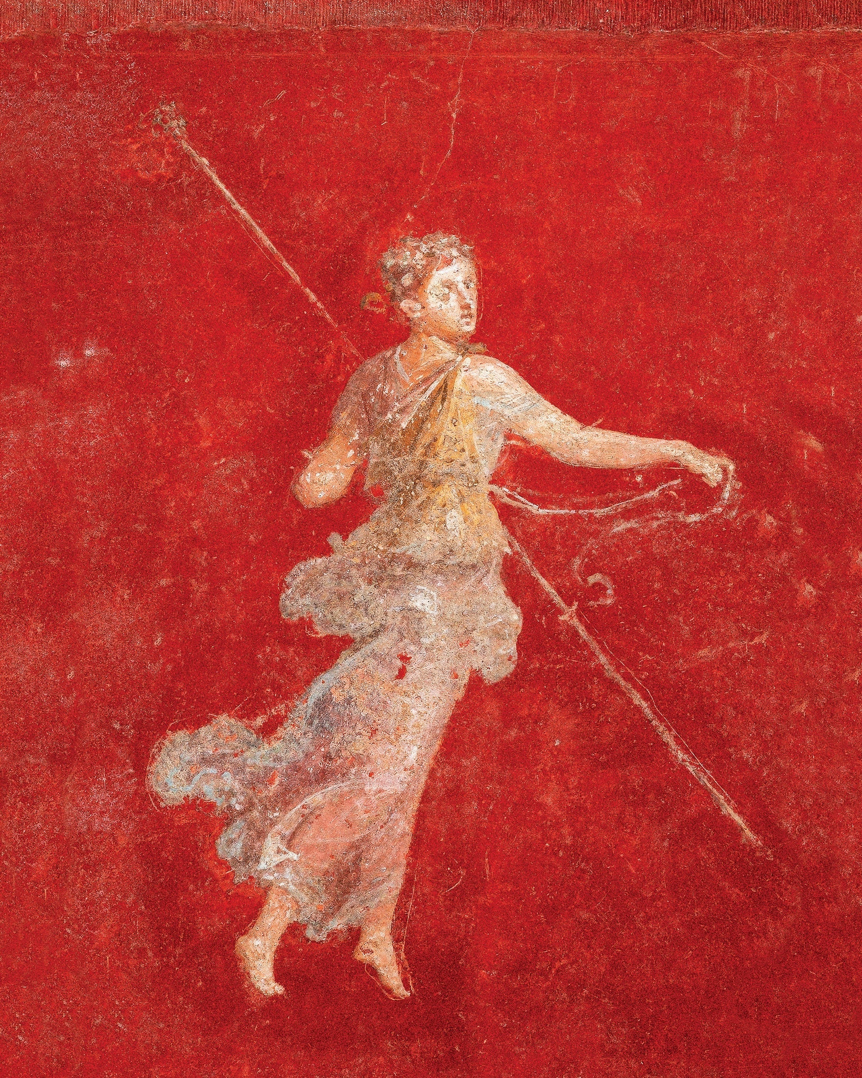Red tone art print, flying maenad, roman fresco