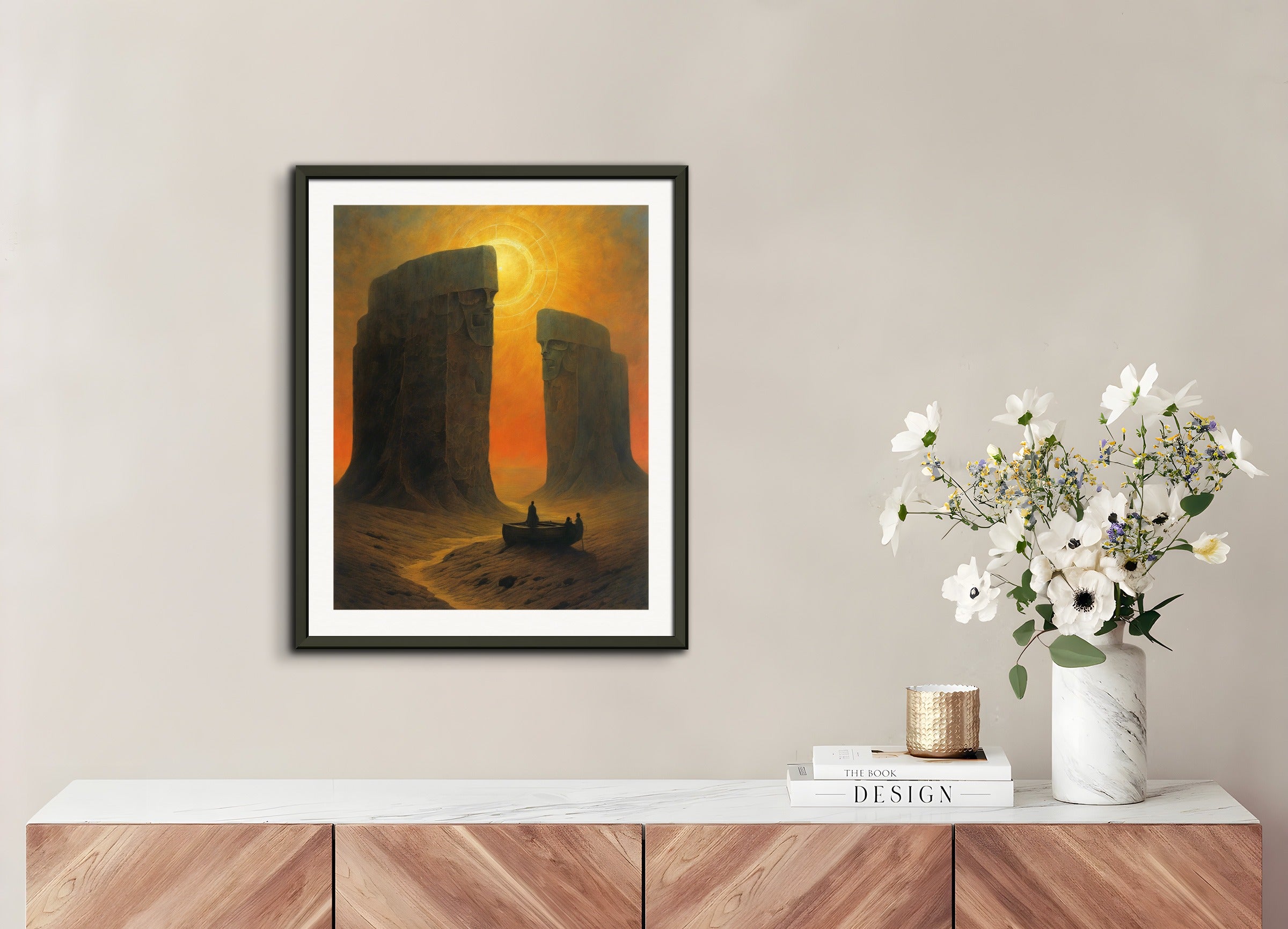 Poster with metal frame: Illustration of deinforced, atmospheric, dark and mystical band illustration,