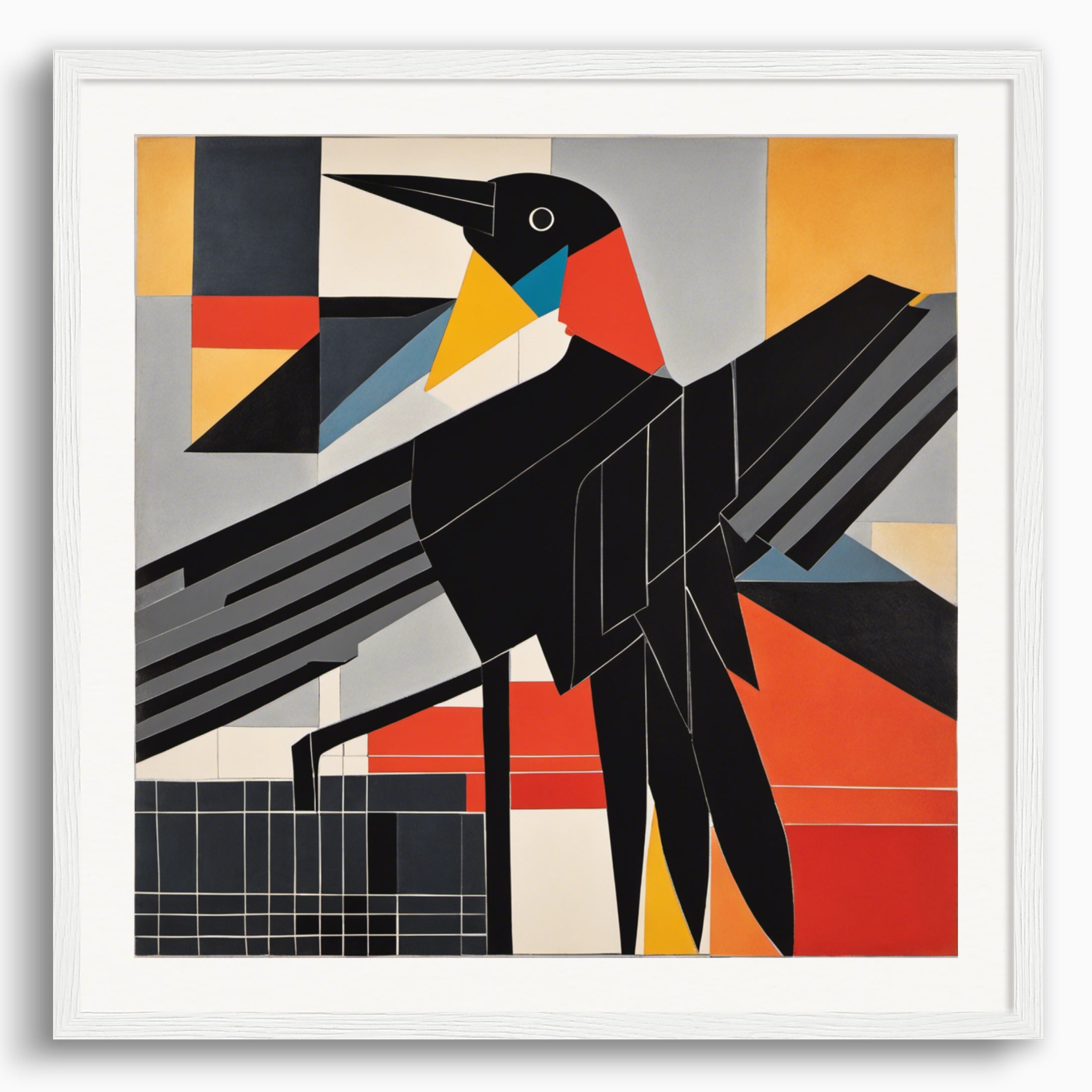 Poster: Lines and geometric figures with floating shapes, playful abstract art,