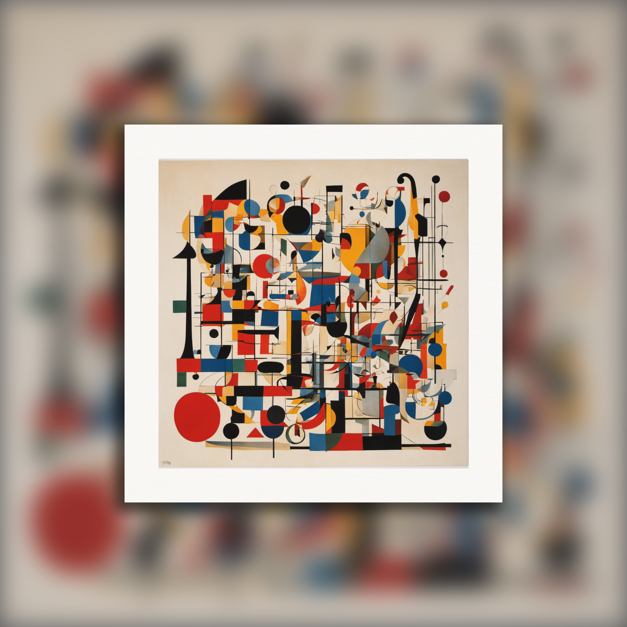 Lignes et figures géométriques aux formes flottantes, art abstrait ludique - Affiche