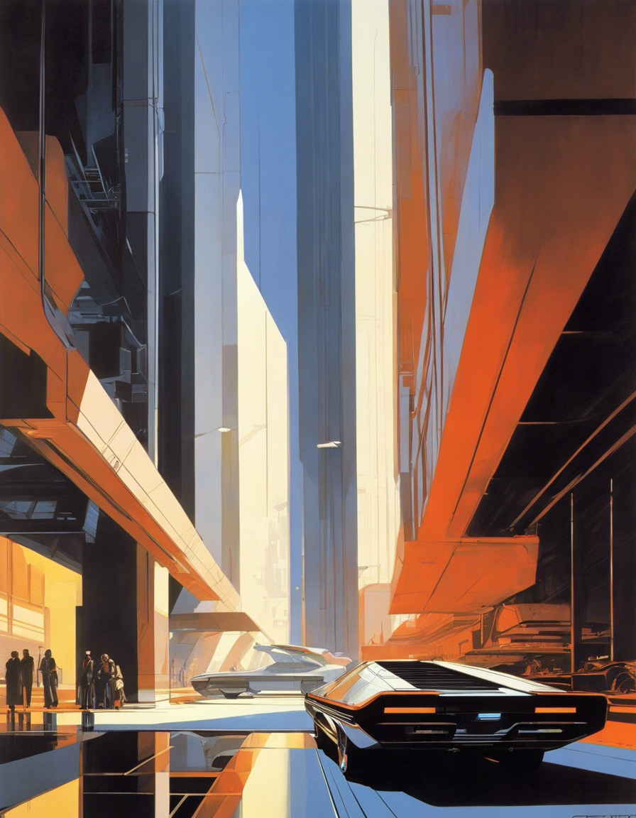 Design industriel américain futuriste, Brutalist architecture, city - Affiche