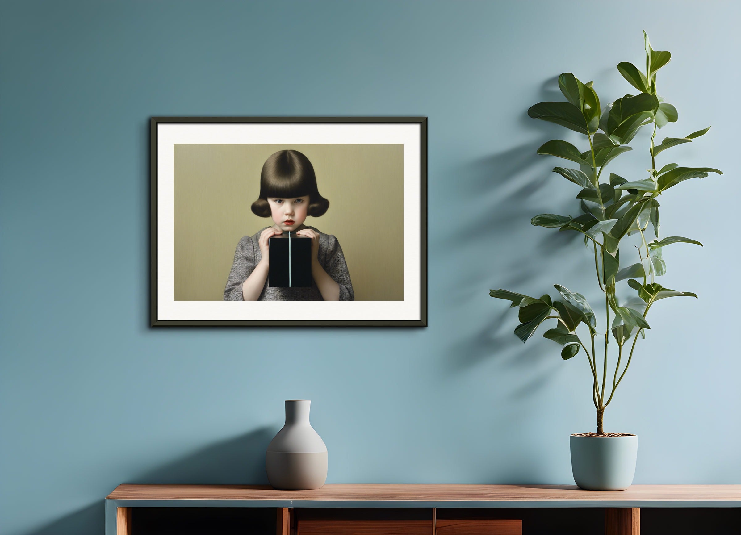 Poster with metal frame: Formal portraits of children with aristocratic rigidity,