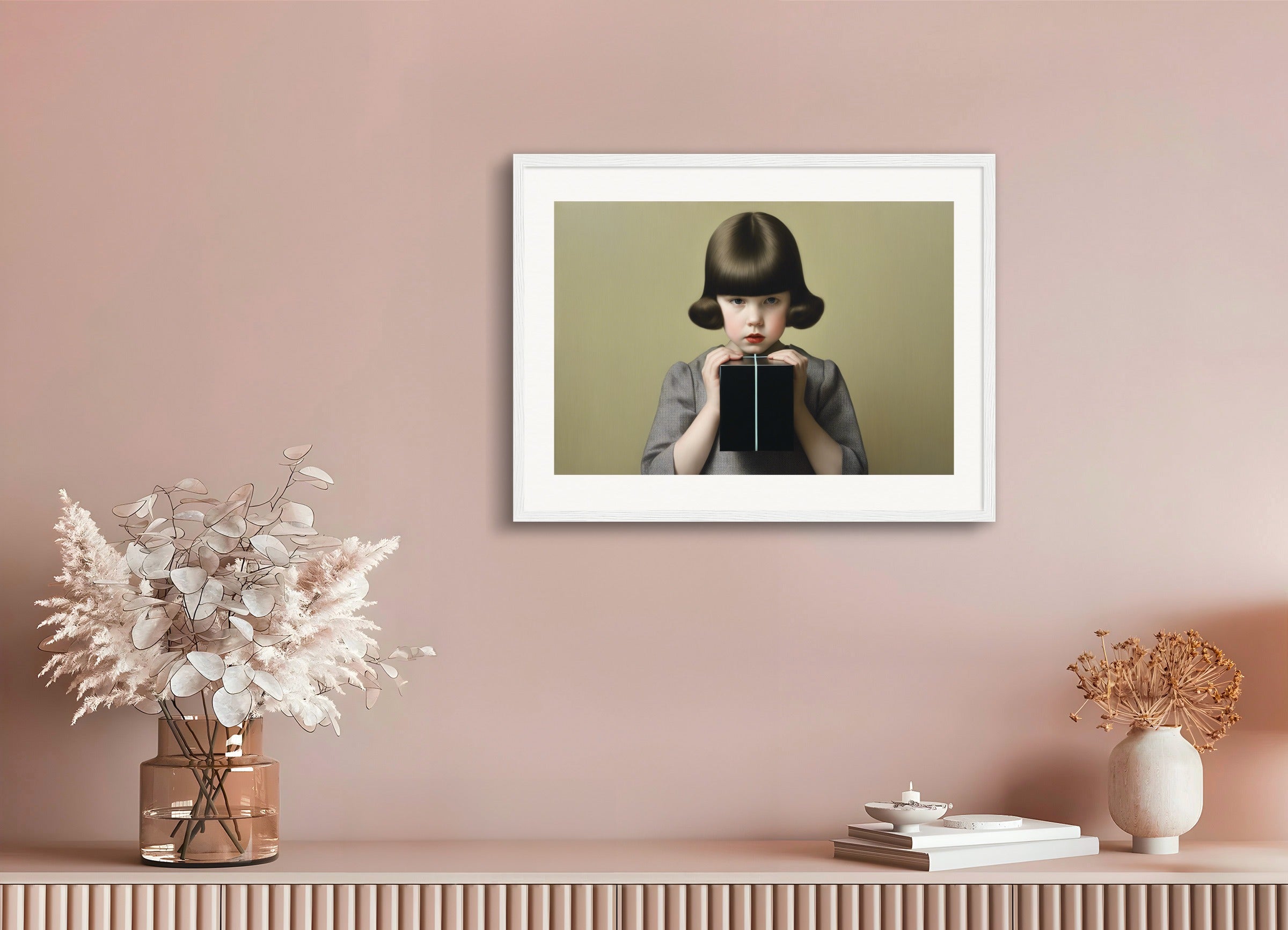 Poster with wood frame: Formal portraits of children with aristocratic rigidity,
