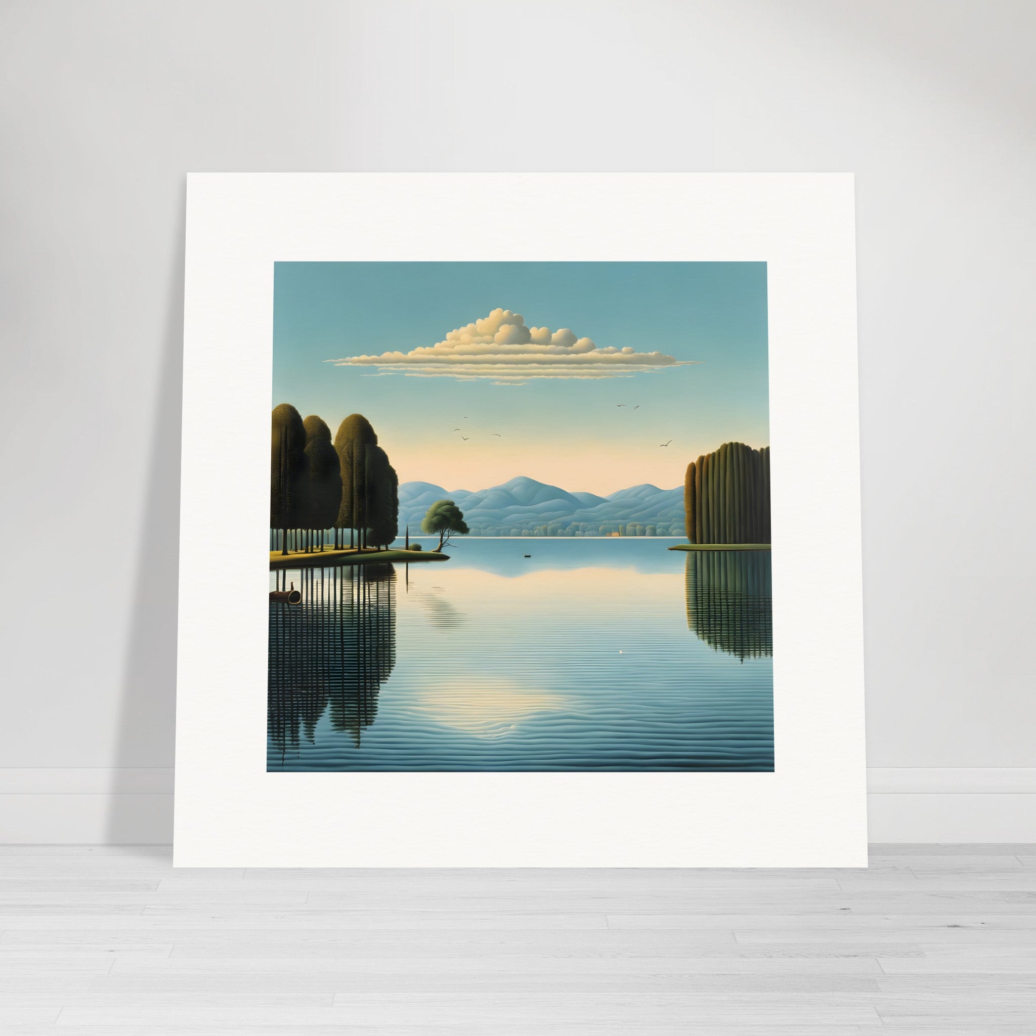 Surréalisme belge, réflexions sur le lac - Affiche