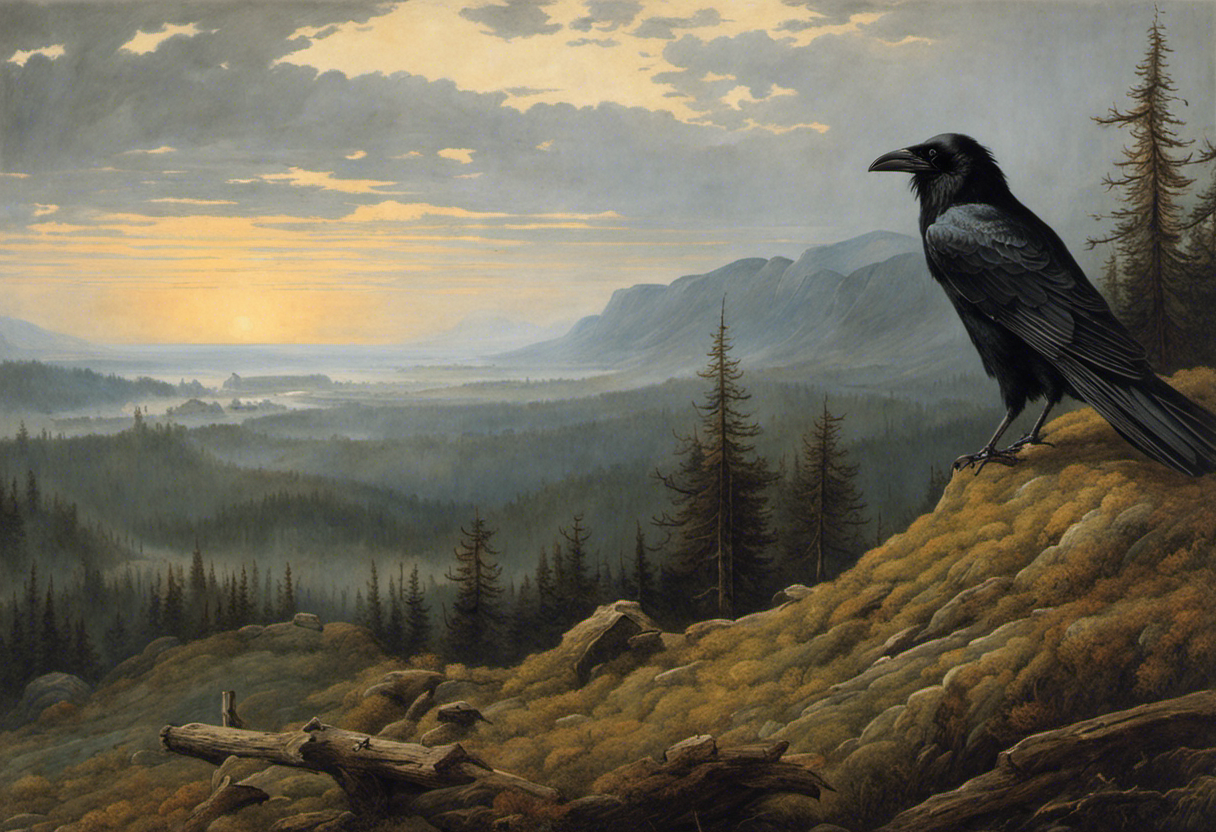 Paysages envoûtants invoquant l'introspection spirituelle, un corbeau - Affiche