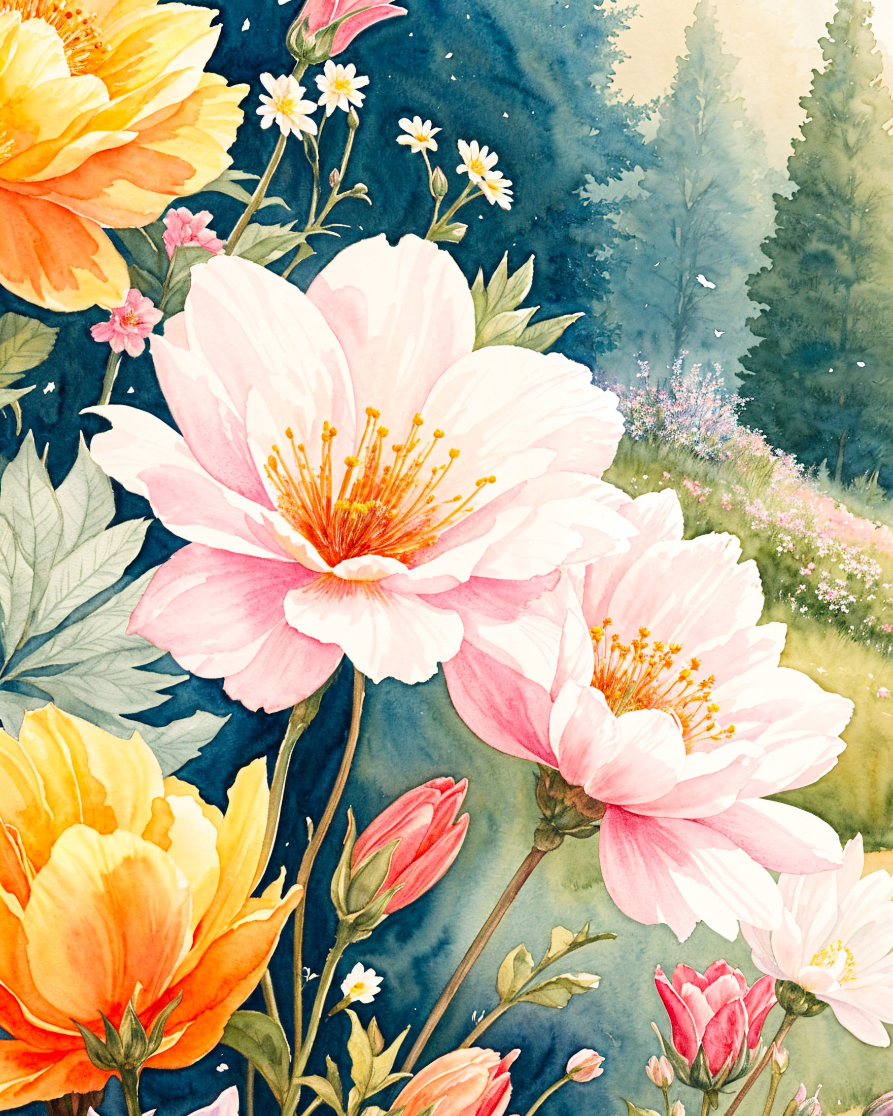 Aquarelle fleurs anniversaire - Affiche