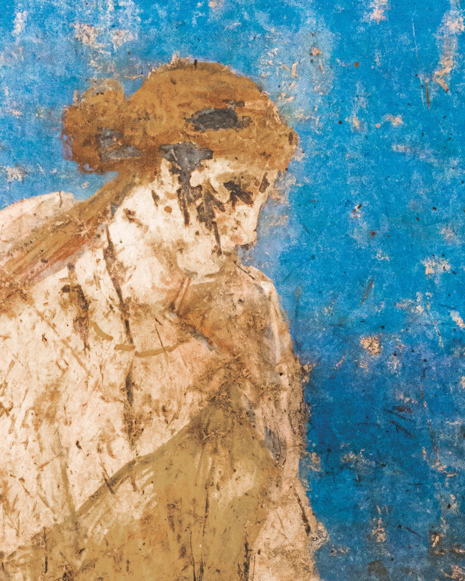 Pompeii Fresco of a person with a blue background