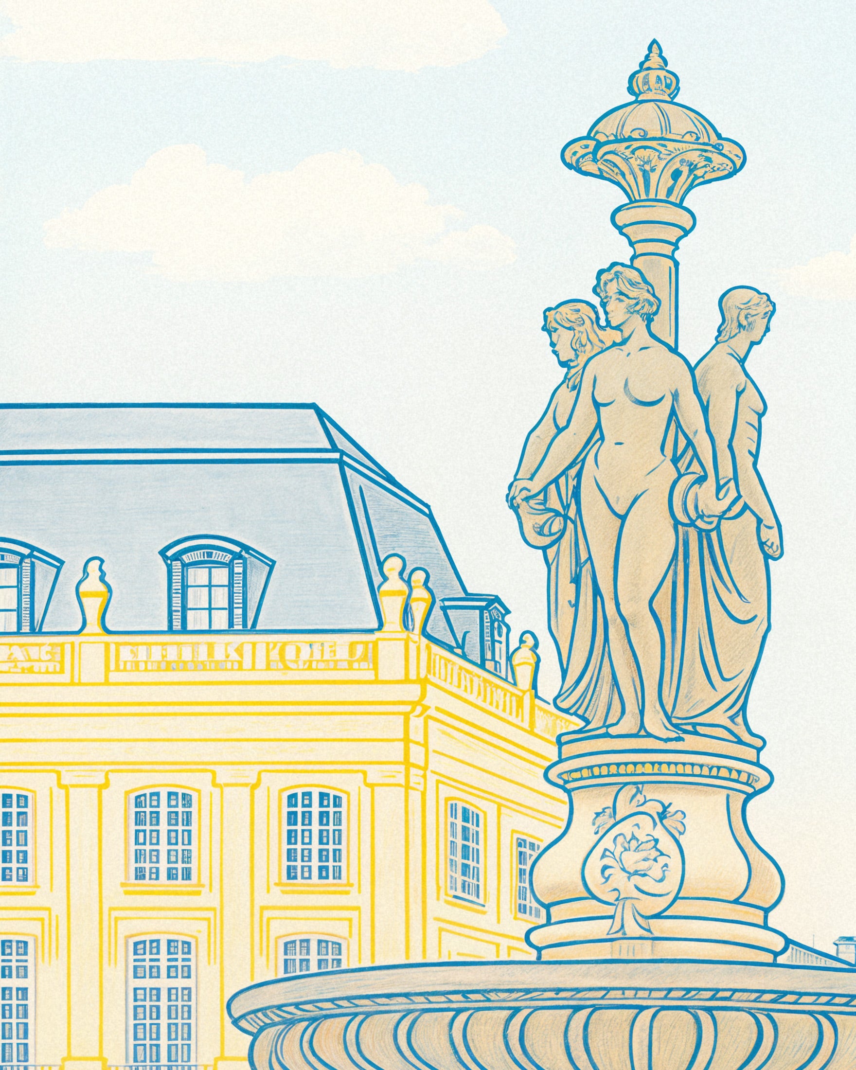 Affiche Bordeaux – Place de la Bourse et sa Fontaine, pastel