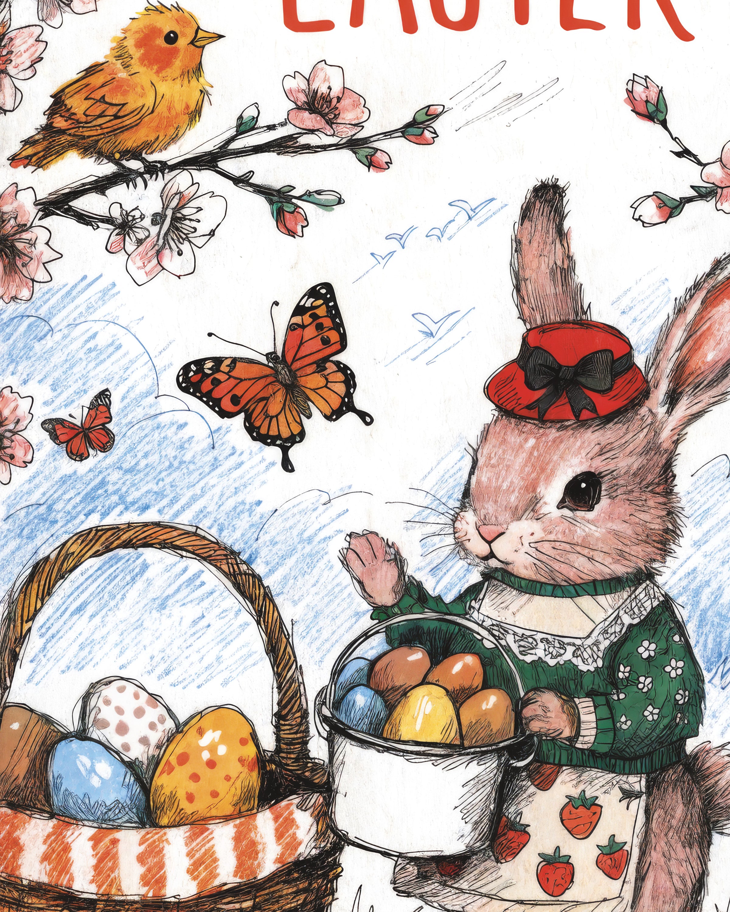 Poster Lapin de Pâques Heureux dans le Jardin en Fleurs