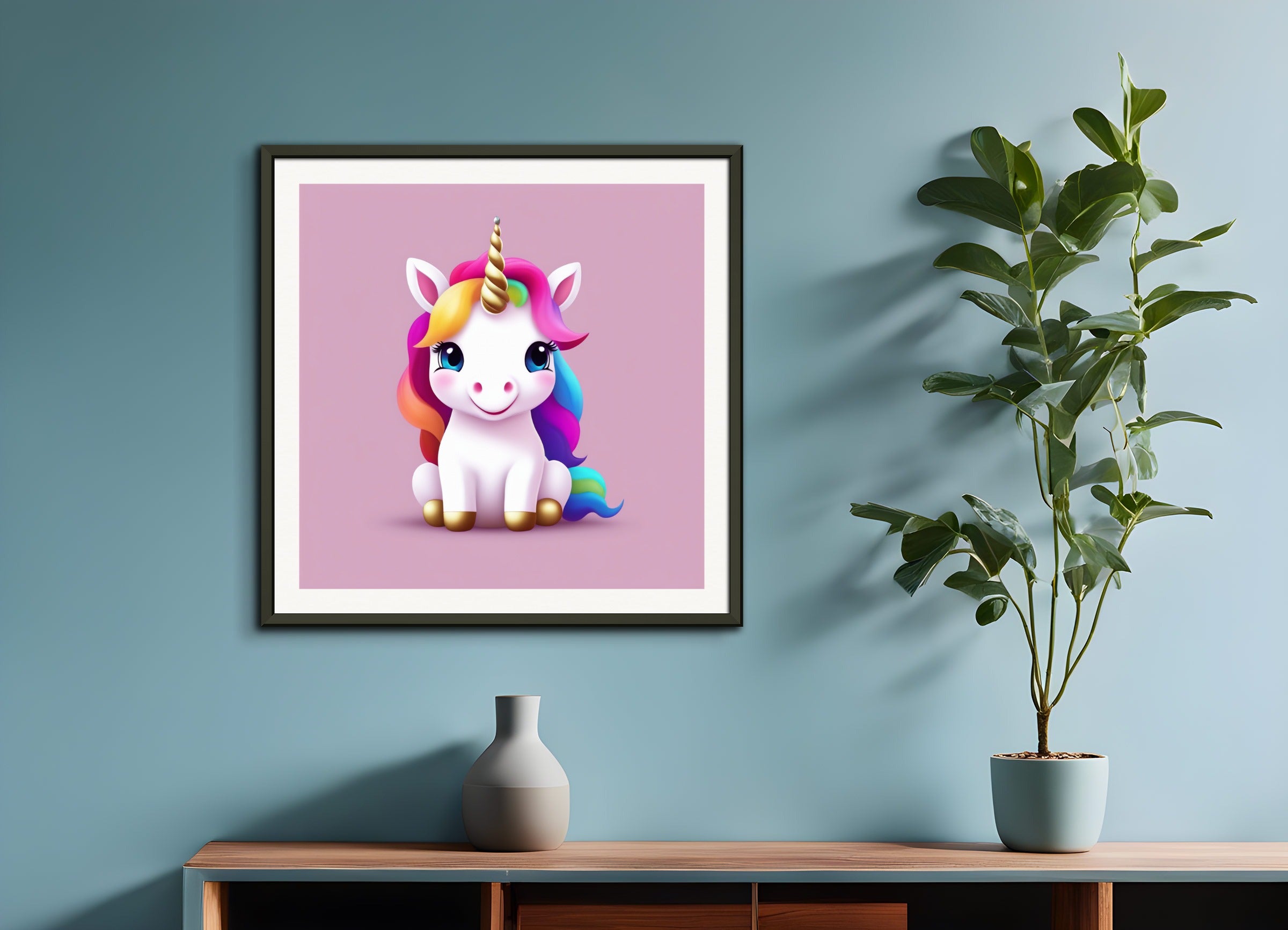 Poster with metal frame: , A baby cute unicorn