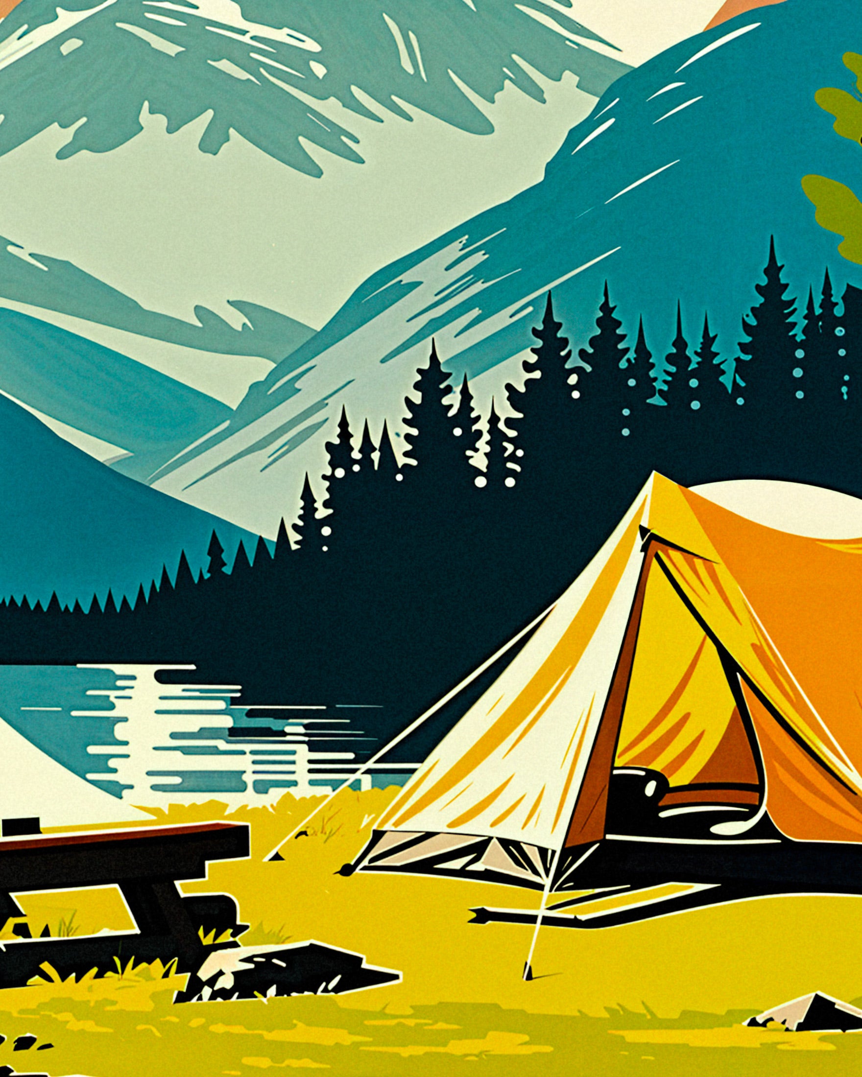 Affiche camping, nature sauvage et aventure