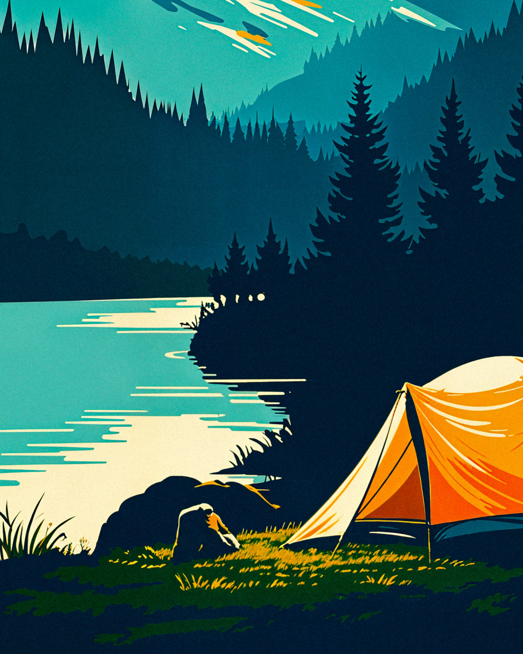 Affiche nature de style vintage, camping et aventure