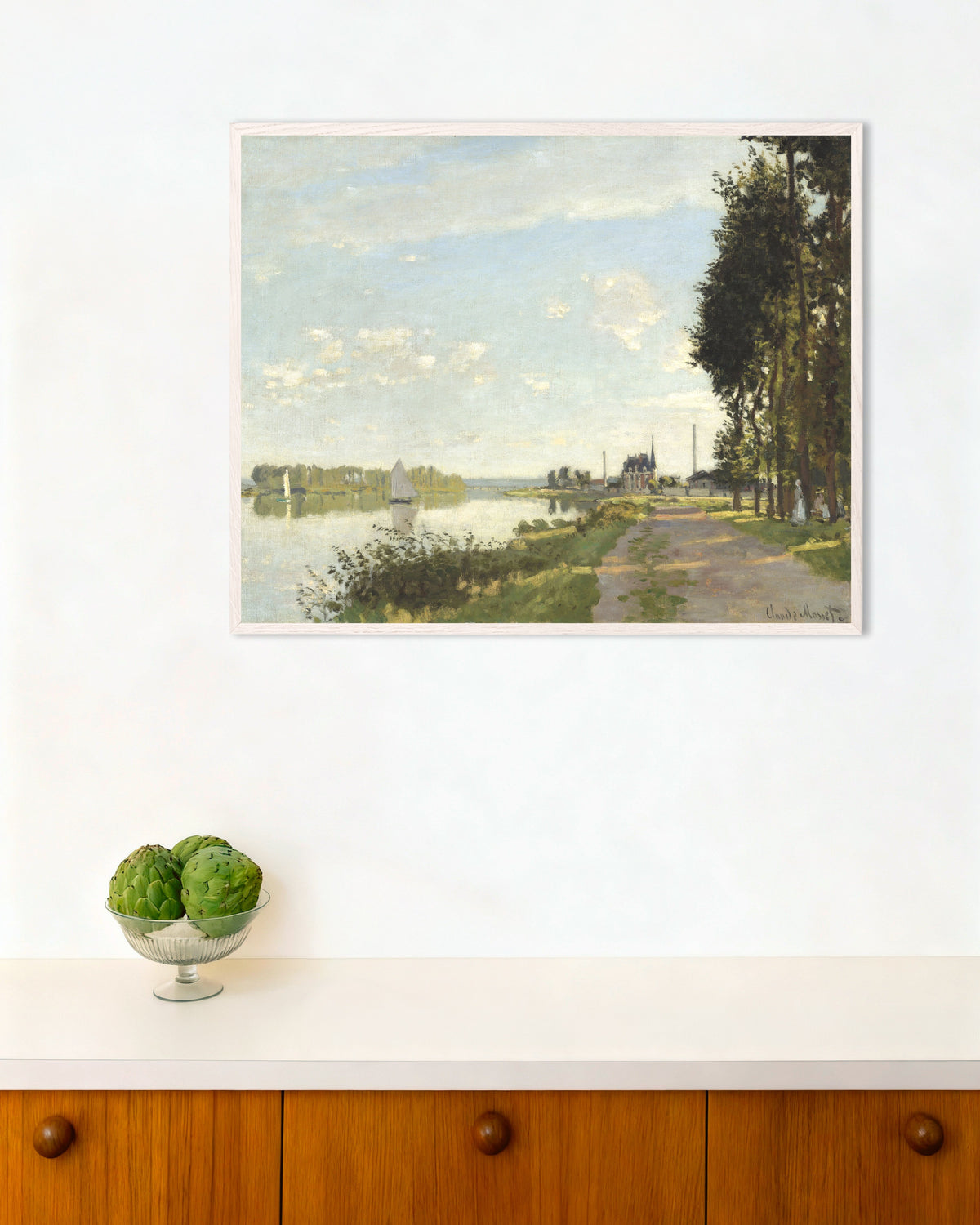 Affiche Argenteuil (vers 1872) de Claude Monet, avec un cadre en bois blanc