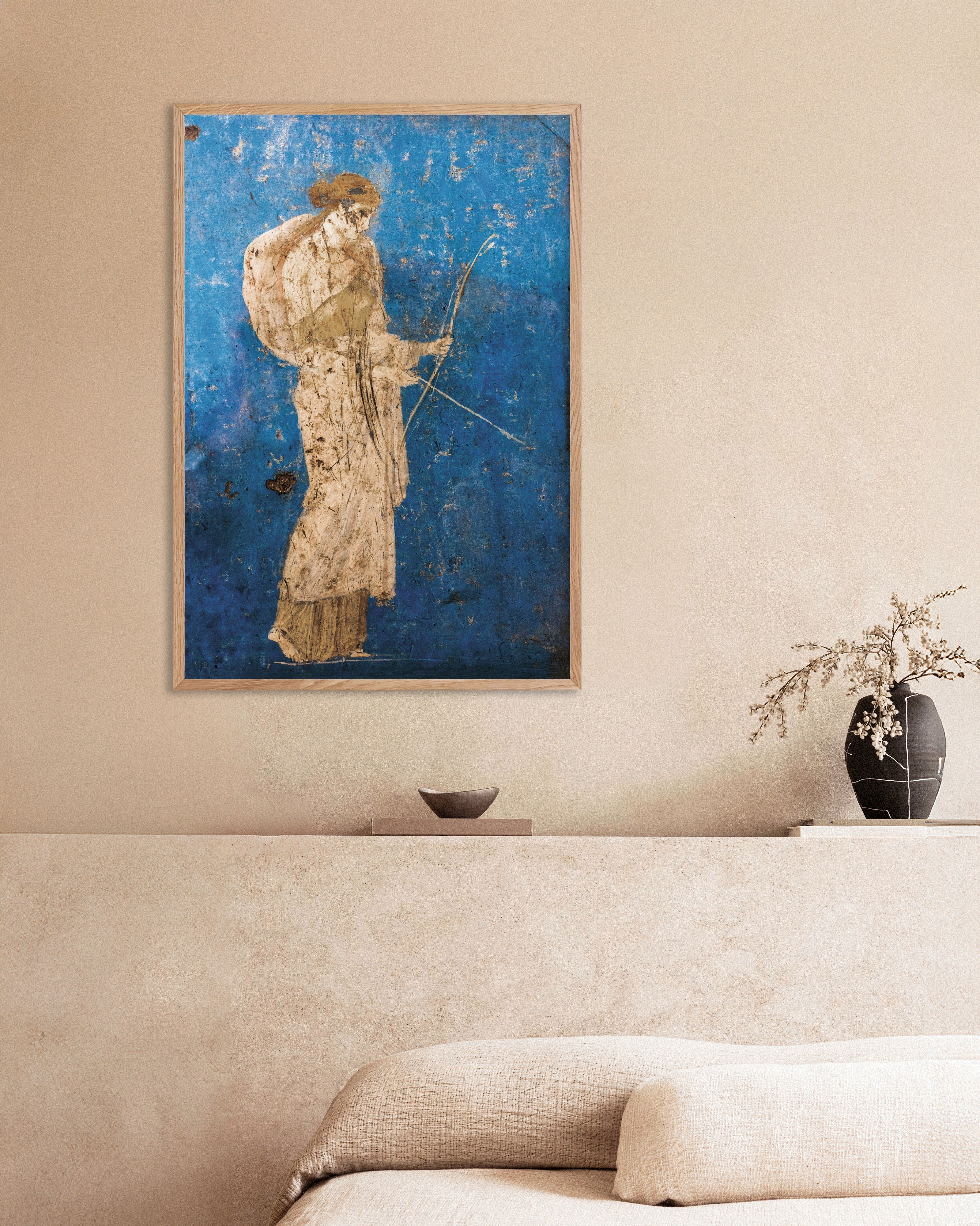 Poster of Artemis Wall Fresco – Roman Mural Poster, with natural wooden frame