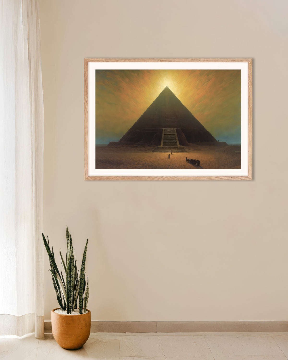 Poster of Atmospheric, dark and mystical, The Great Pyramid - Poster, with natural wooden frame
