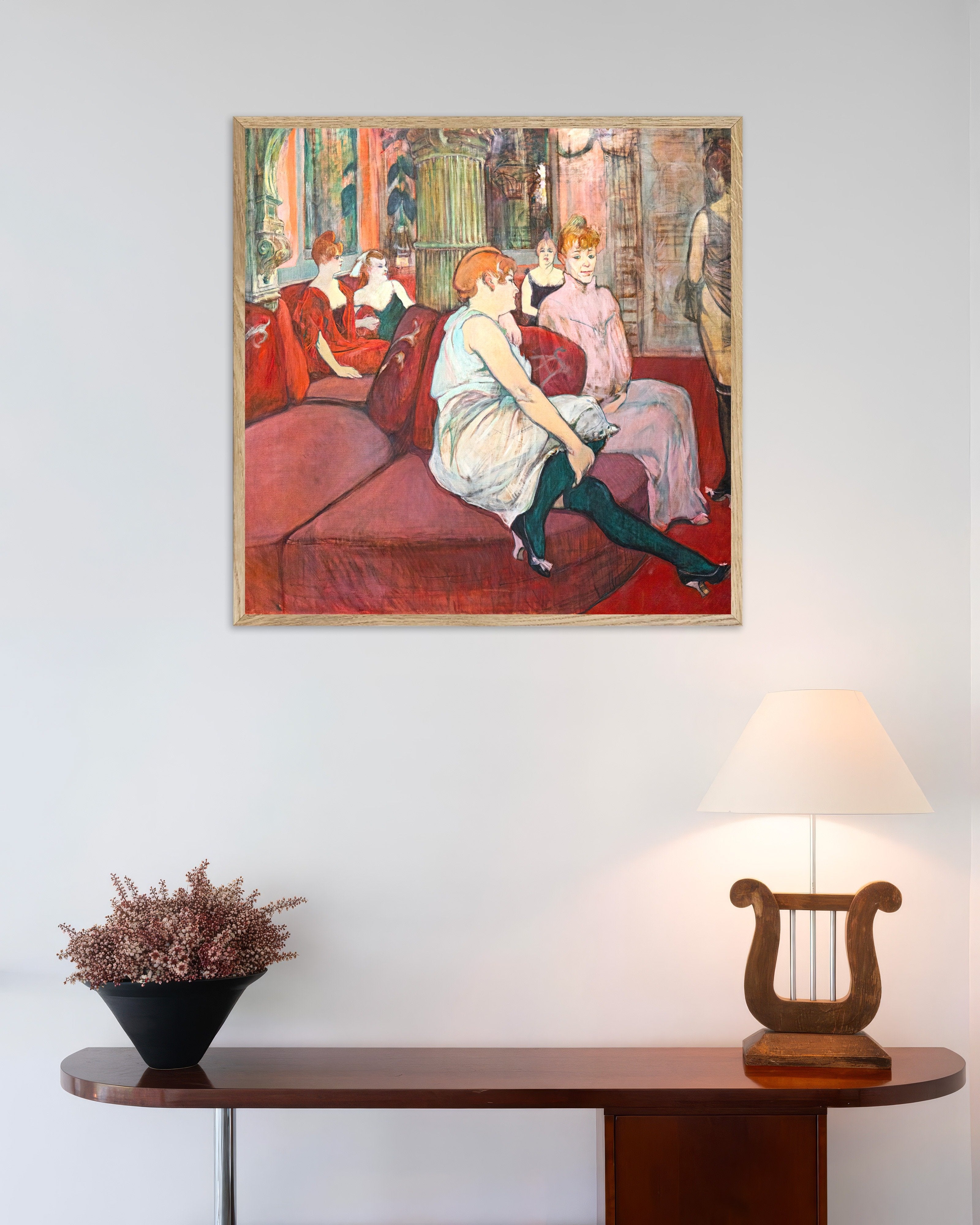 Poster of Au salon de la rue des Moulins (1894) by Henri de Toulouse-Lautrec Poster, with natural wooden frame