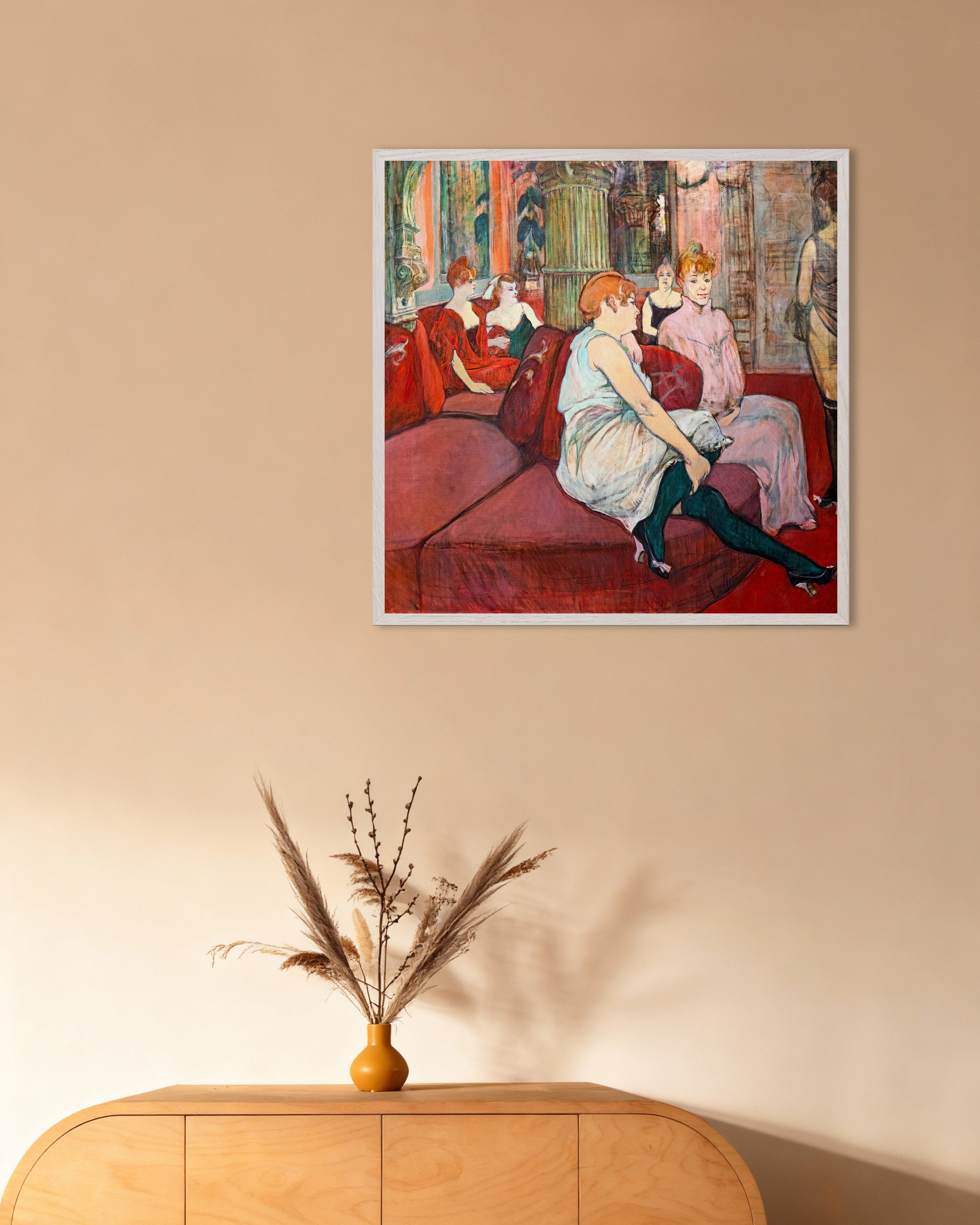 Poster of Au salon de la rue des Moulins (1894) by Henri de Toulouse-Lautrec Poster, with white wooden frame