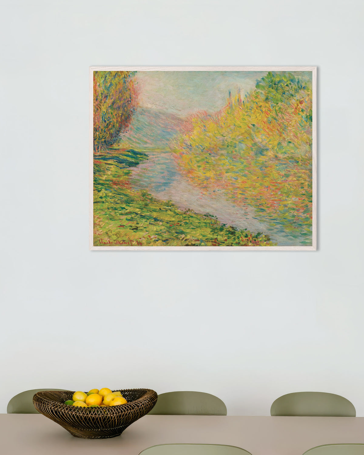 Affiche Automne à Jeufosse (1884) de Claude Monet, avec un cadre en bois blanc