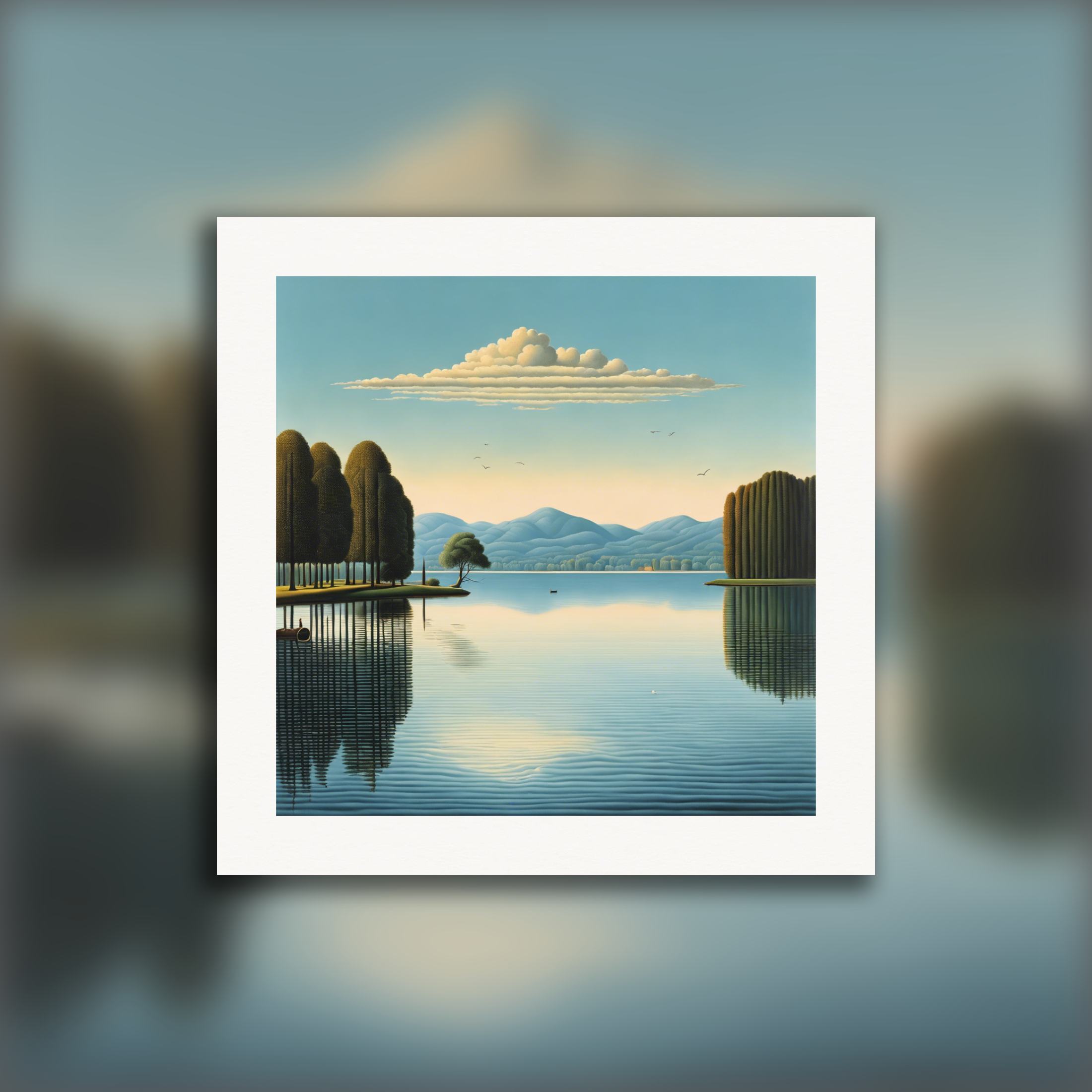 Surréalisme belge, réflexions sur le lac - Affiche