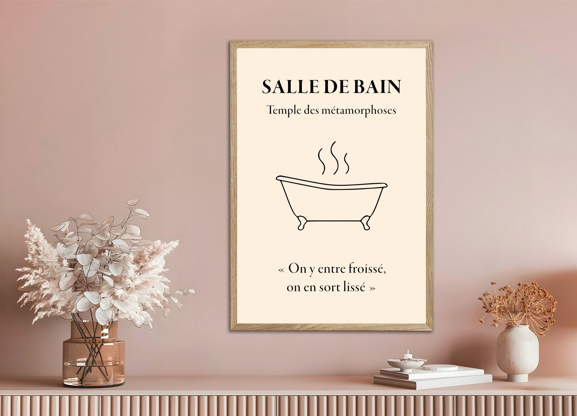 Poster of Bathroom Temple of Daily Alchemy Art Print, with natural wooden frame