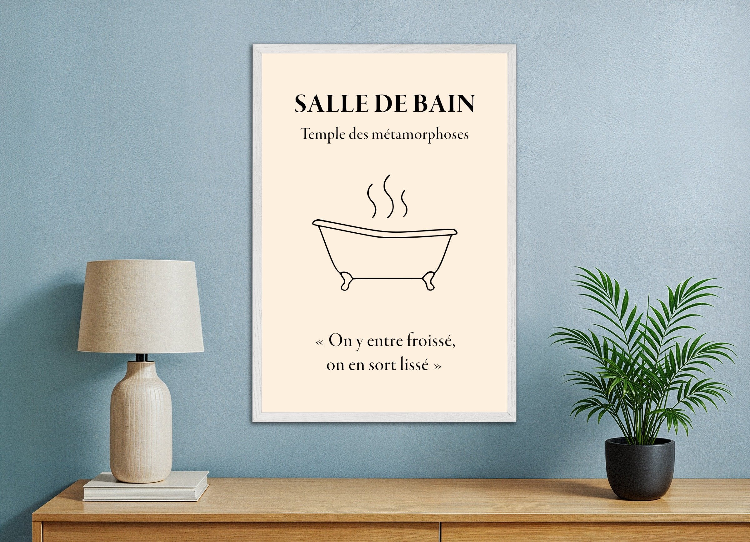 Poster of Bathroom Temple of Daily Alchemy Art Print, with white wooden frame