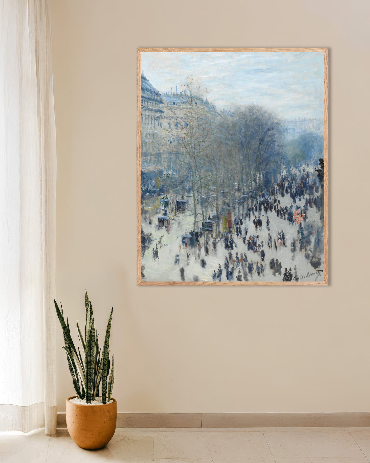 Affiche Le Boulevard des Capucines (1873–1874) de Claude Monet, avec un cadre en bois naturel