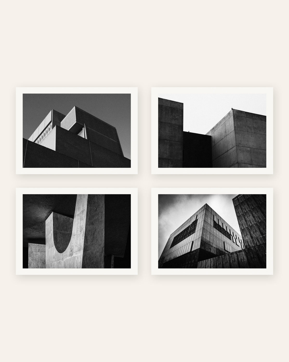 Affiches brutalistes, lot de 4 : volumes de béton minimalistes, sans cadre