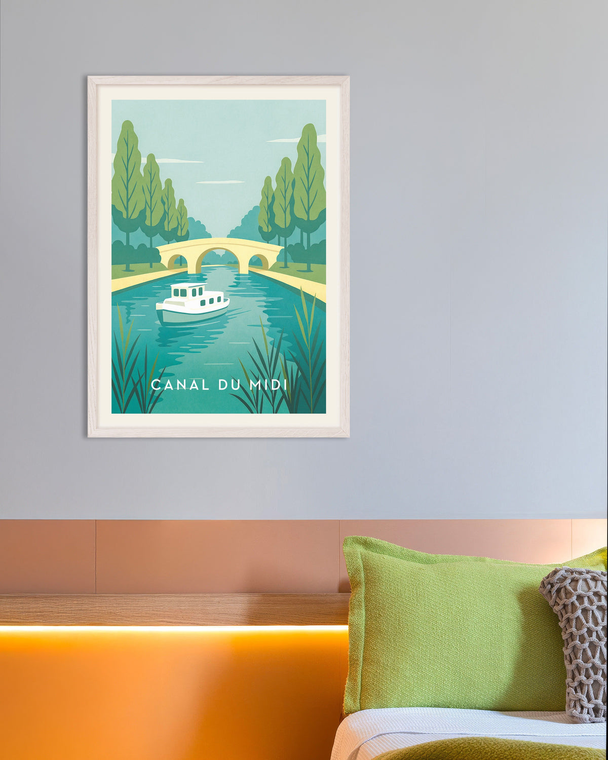 Poster de Affiche Canal du Midi, avec un cadre en bois blanc