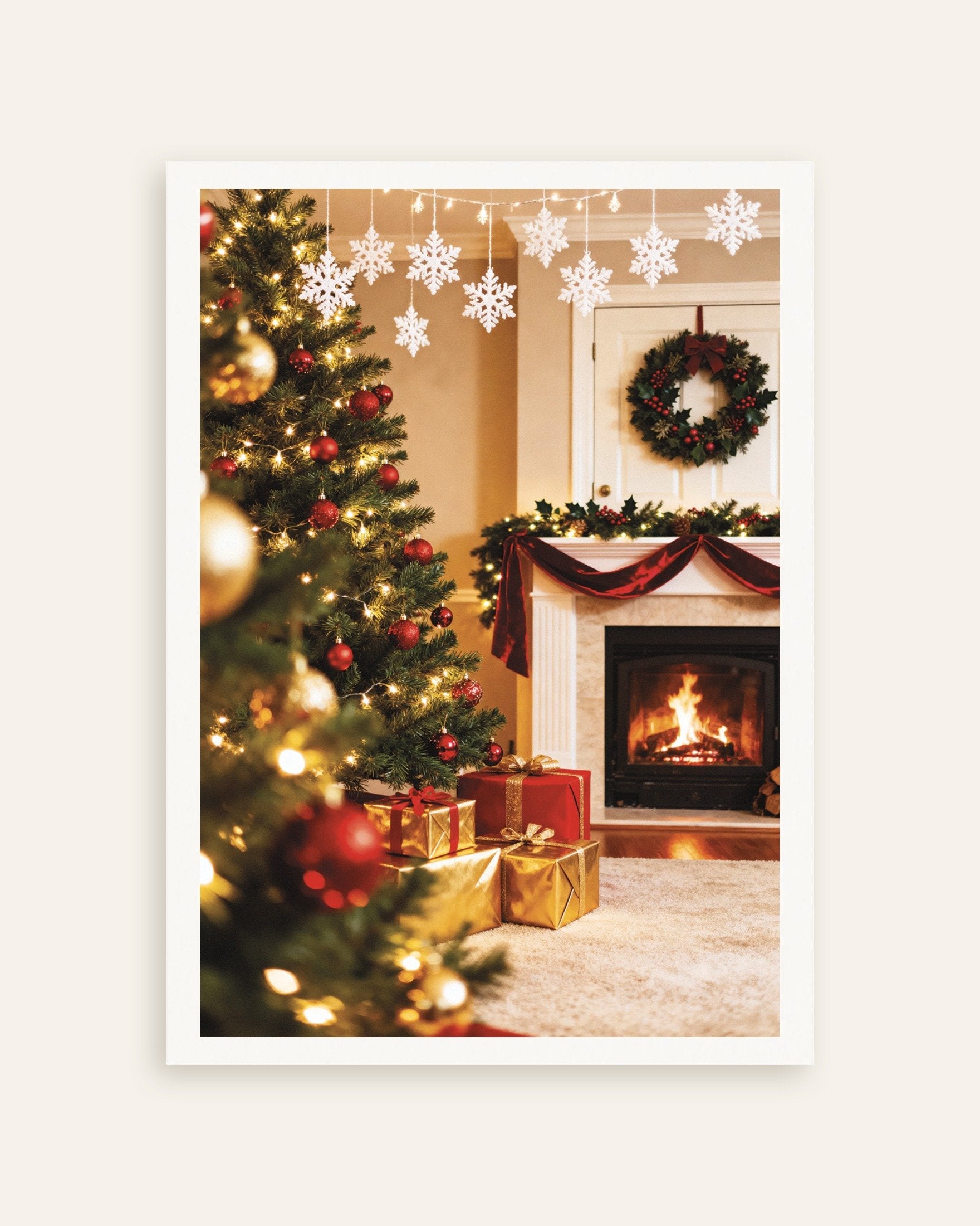 Poster of Christmas living room with fireplace poster, thumbnail