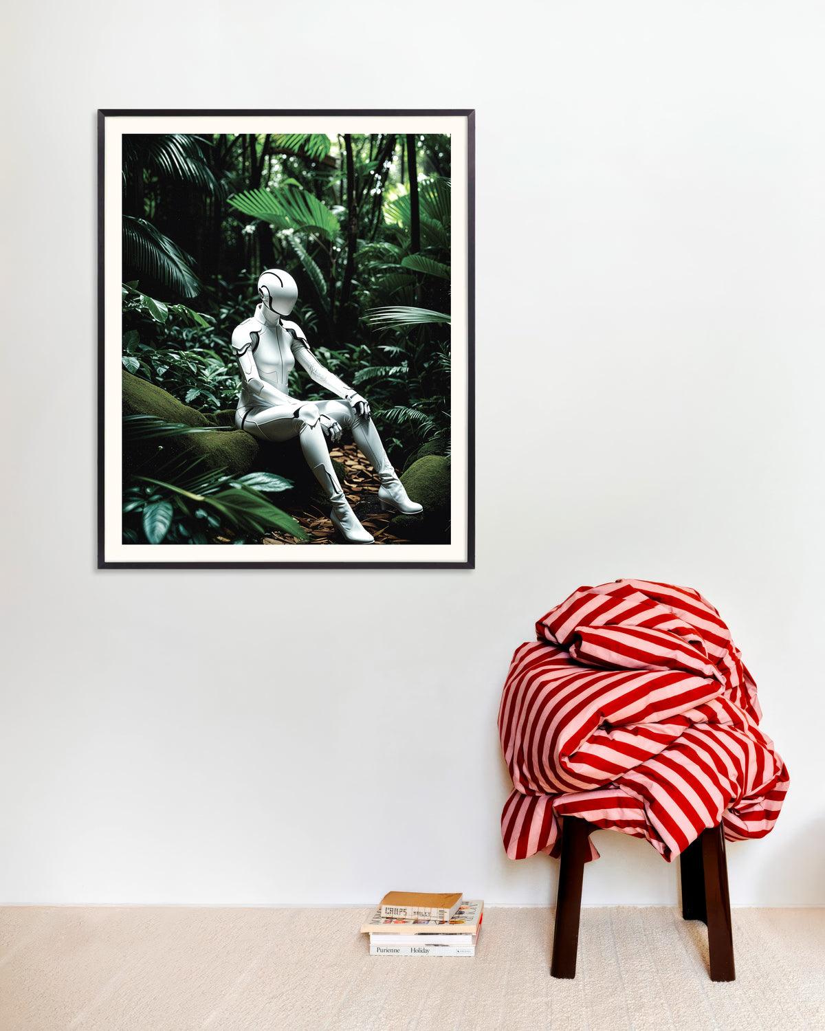 Poster de Cyborg dans la jungle profonde, avec un cadre en métal