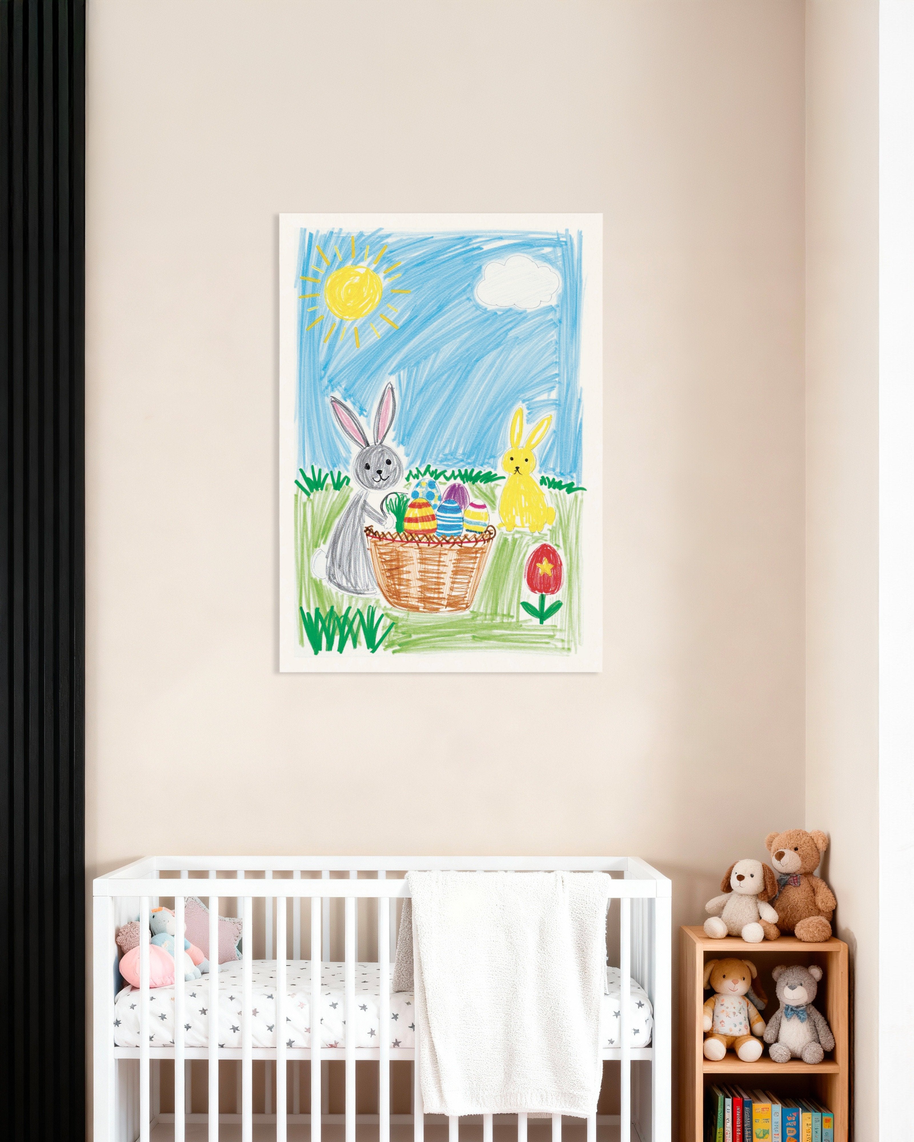 Poster of Easter Bunny Basket – Crayon Style Poster