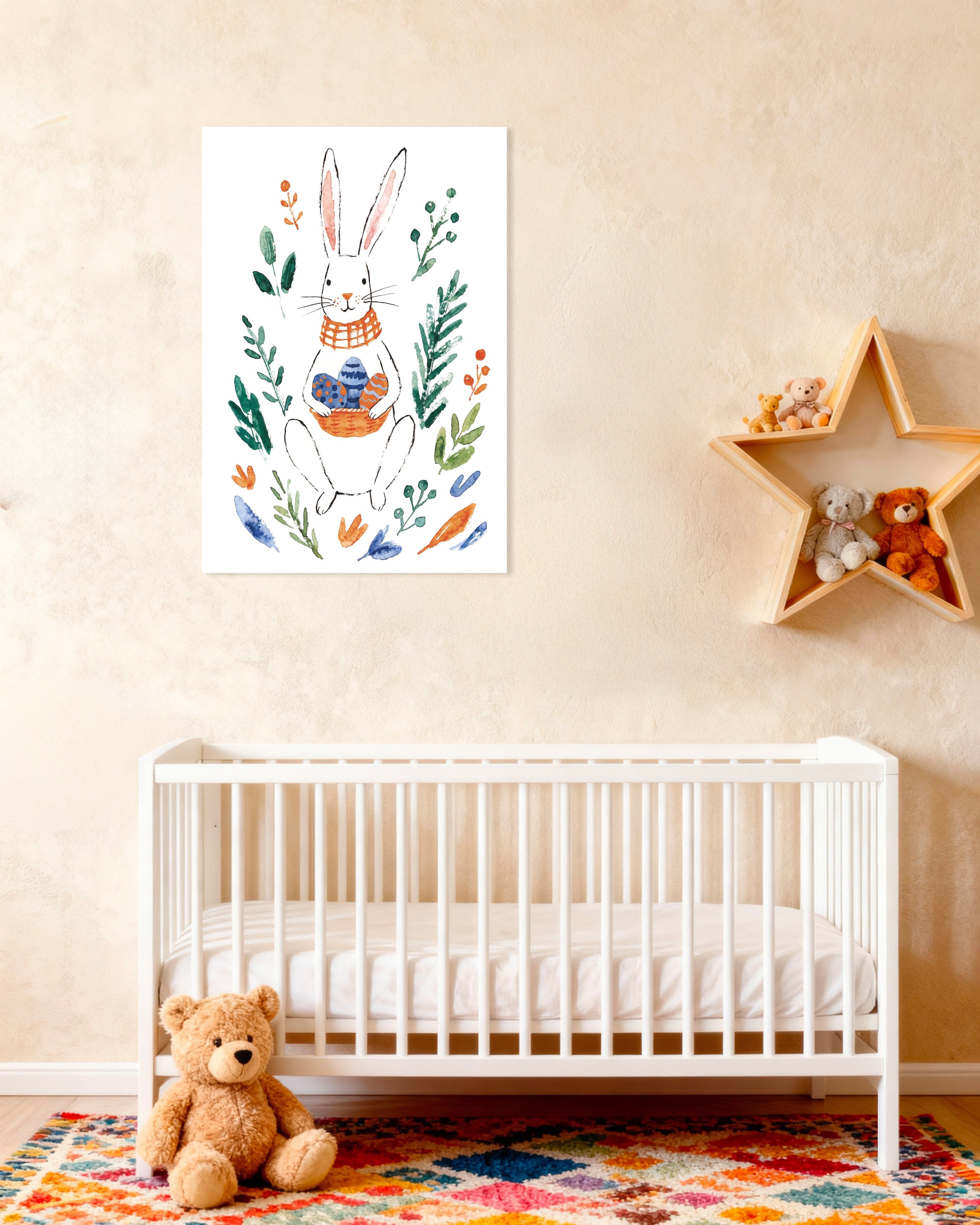 Poster of Easter Bunny with Eggs, Watercolor Poster