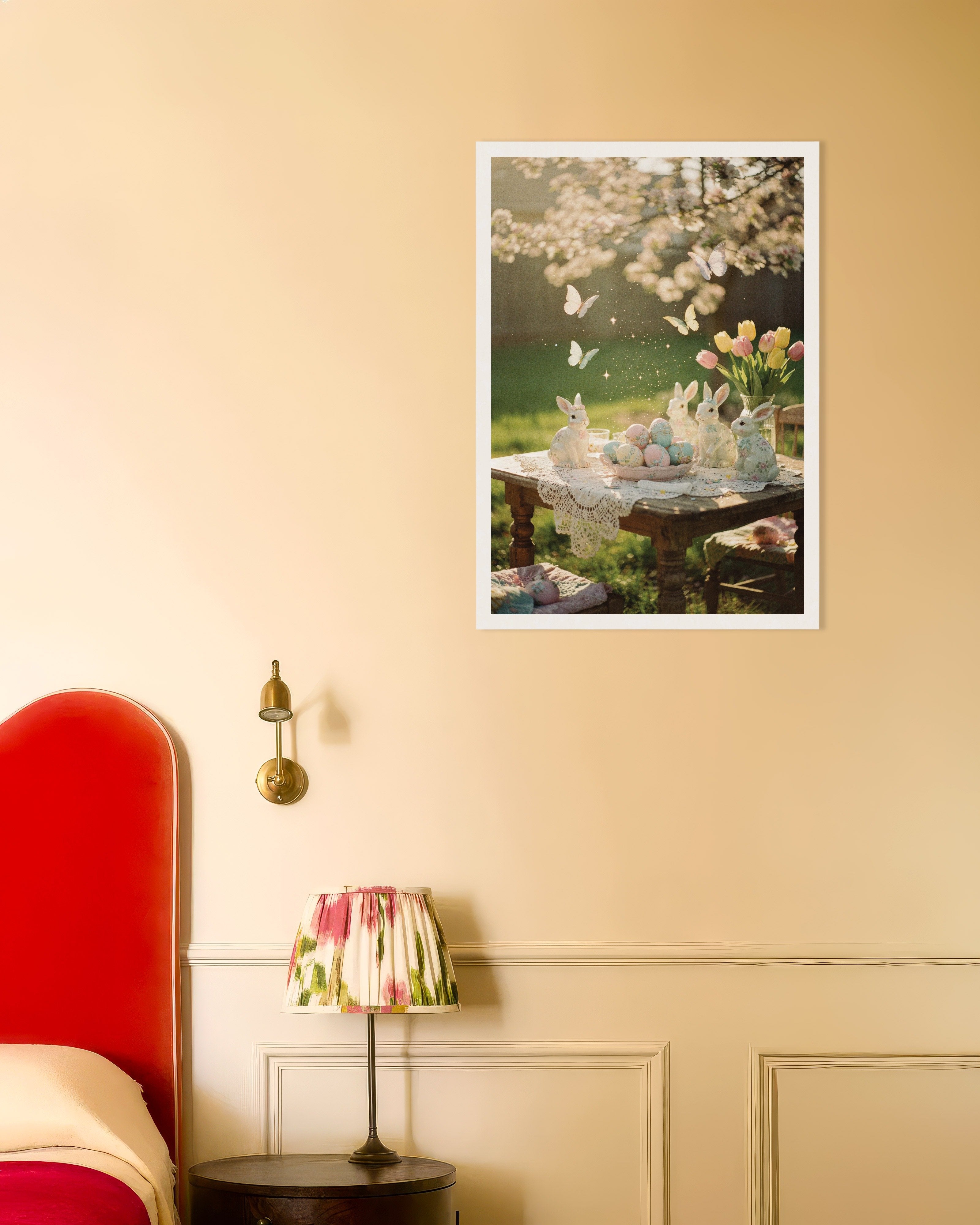 Poster of Easter Garden Bunnies & Pastel Eggs Poster