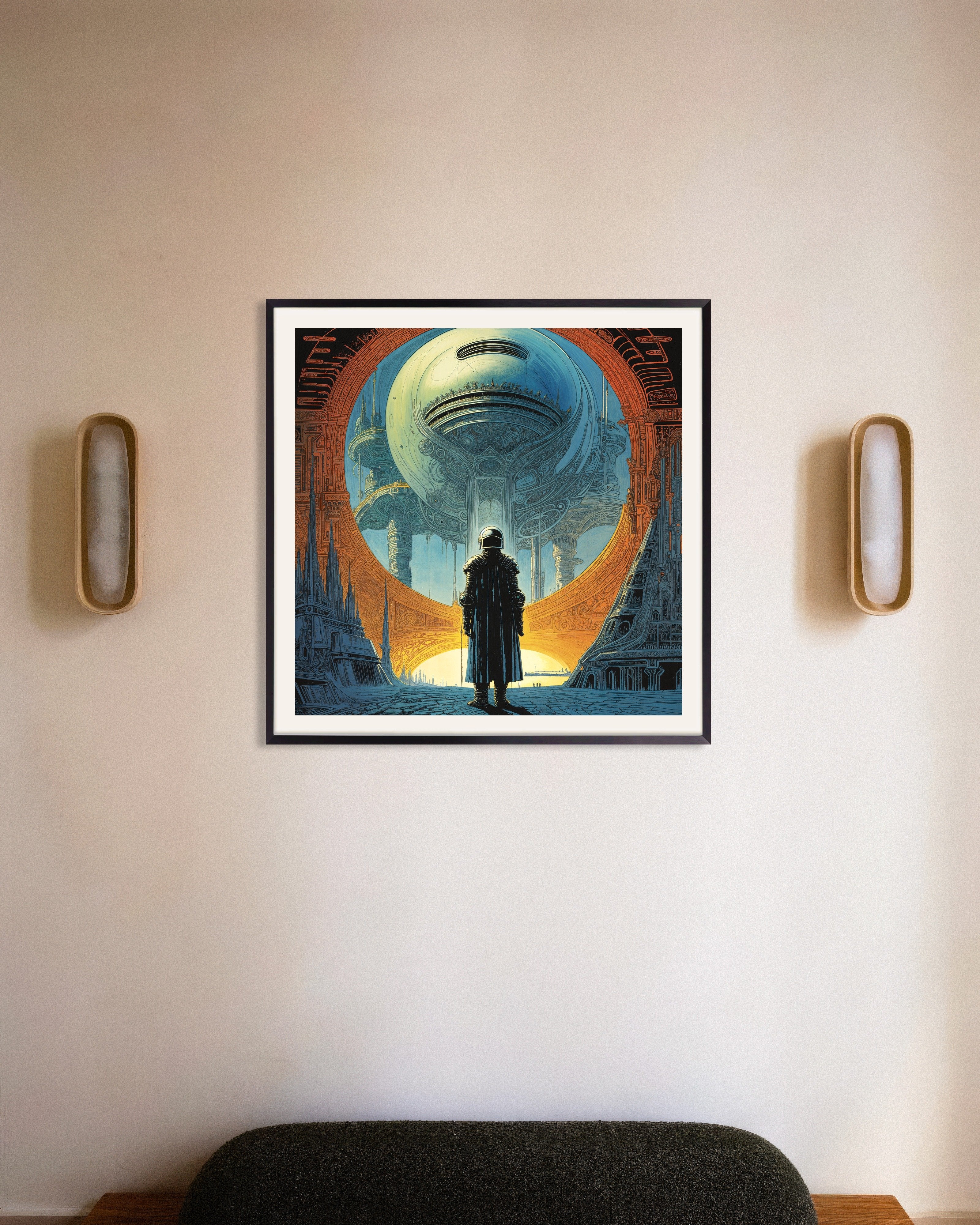 Poster of Elevated Ocean City Sci-Fi Poster, with metal frame