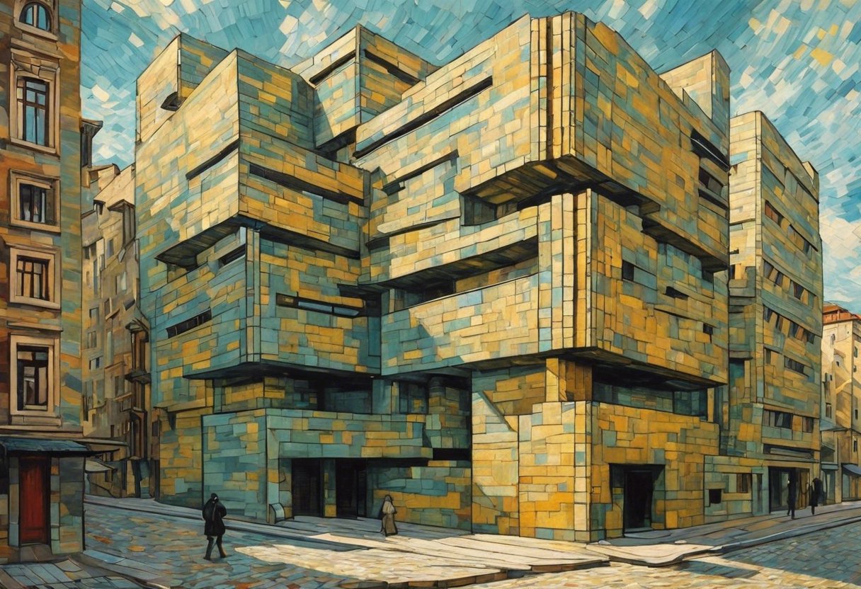 Peinture capturant la turbulence passionnée de la nature et de l’émotion humaine, architecture - Affiche