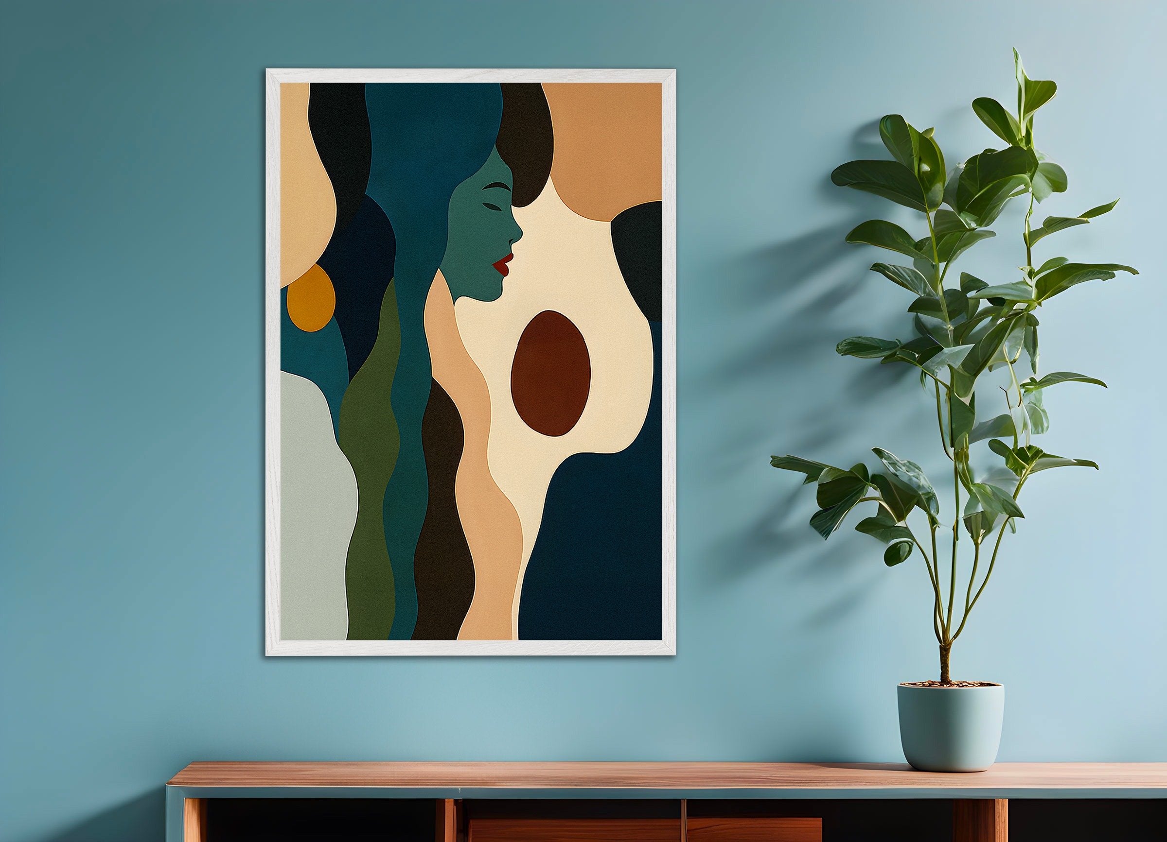 Poster of Face of Autumn - Abstract Shapes, with white wooden frame