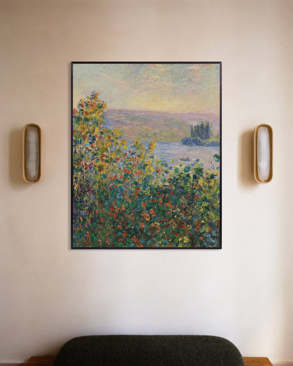 Affiche Massif de fleurs à Vétheuil (1881) de Claude Monet, avec un cadre en métal