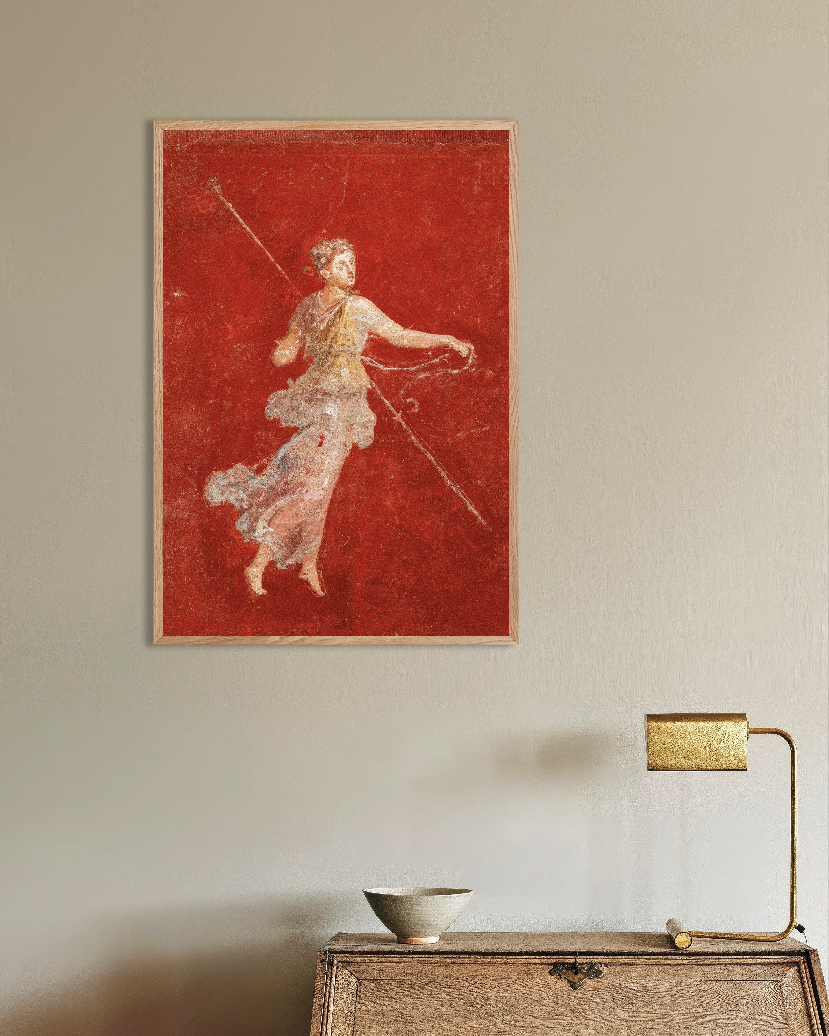 Poster of Flying Maenad fresco poster, with natural wooden frame