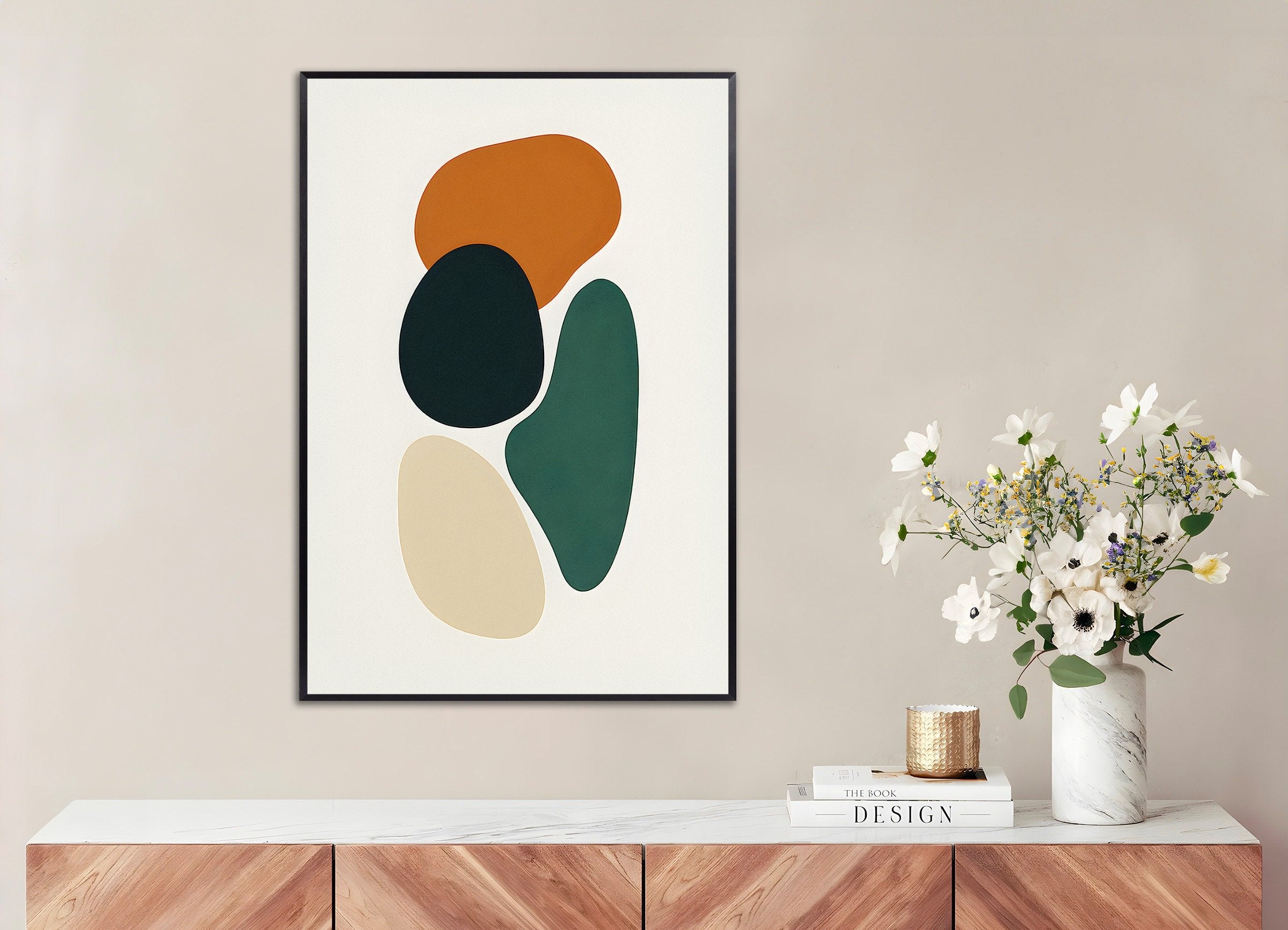 Poster of Four Organic Shapes – Minimalist Abstract Art Print, with metal frame