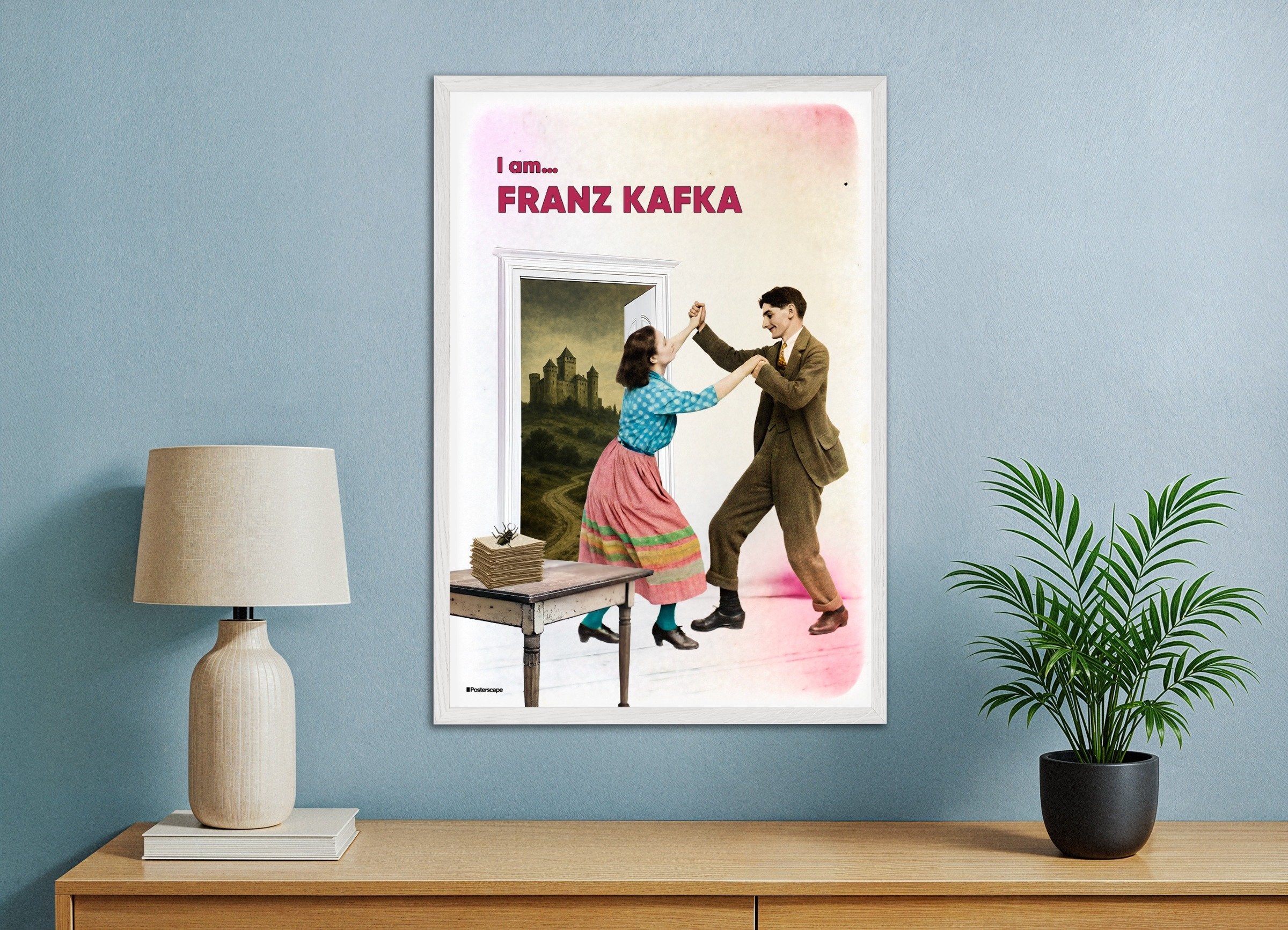 Poster of Franz Kafka - A Literary Portrait - Art Print, with white wooden frame