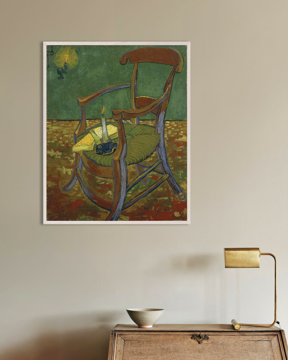 Poster de Le Fauteuil de Gauguin (1888), de Vincent van Gogh, avec un cadre en bois blanc