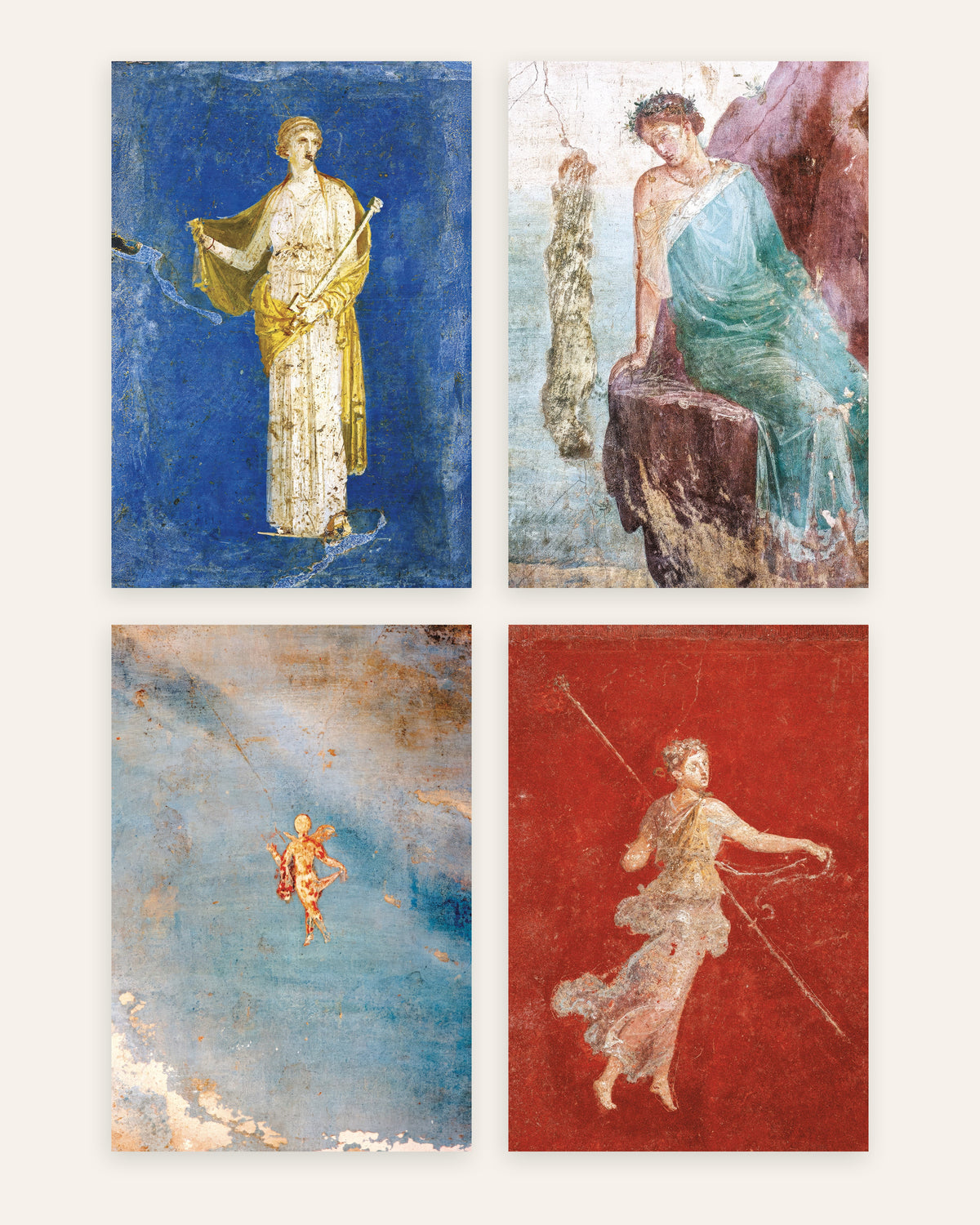 Affiches fresques romaines, lot de 4 : Médée, Icare, Psyché et ménade, sans cadre