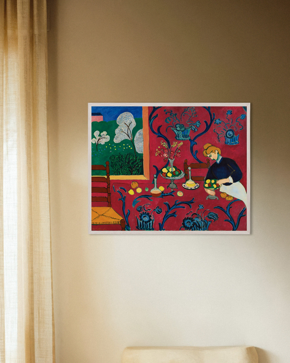 Poster de Harmony in Red (1908) par Henri Matisse, poster avec cadre en bois blanc