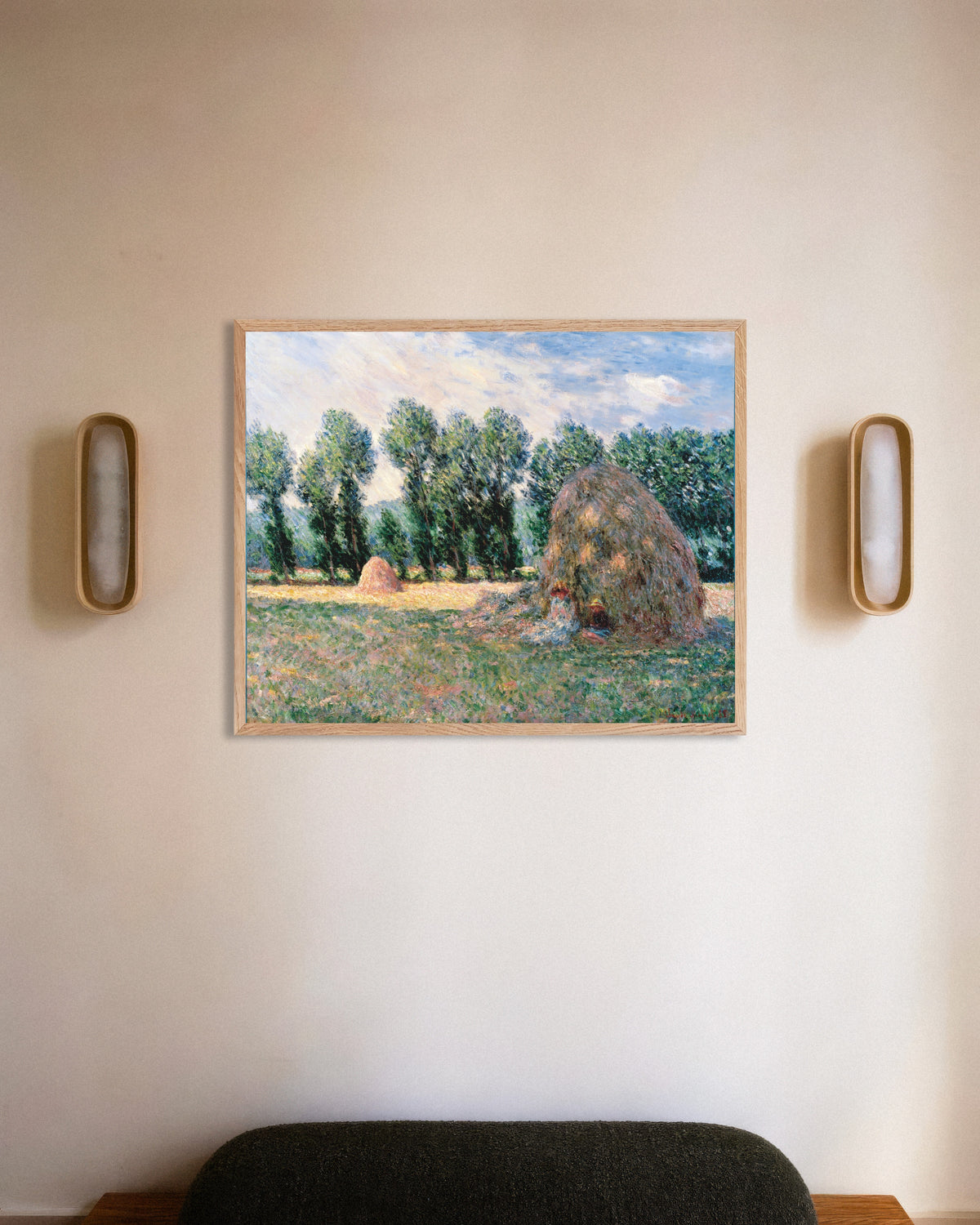 Affiche Meules (1885) de Claude Monet, avec un cadre en bois naturel