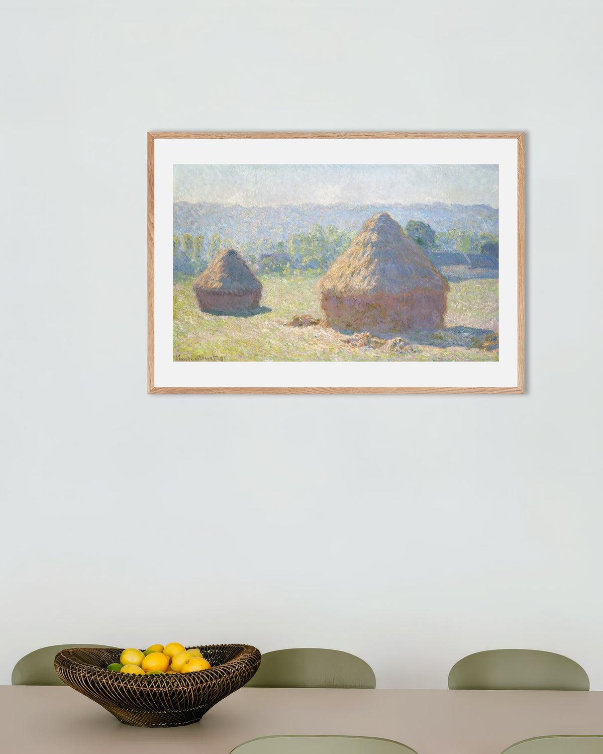 Affiche Meules, fin de l'été (1891) de Claude Monet, avec un cadre en bois naturel