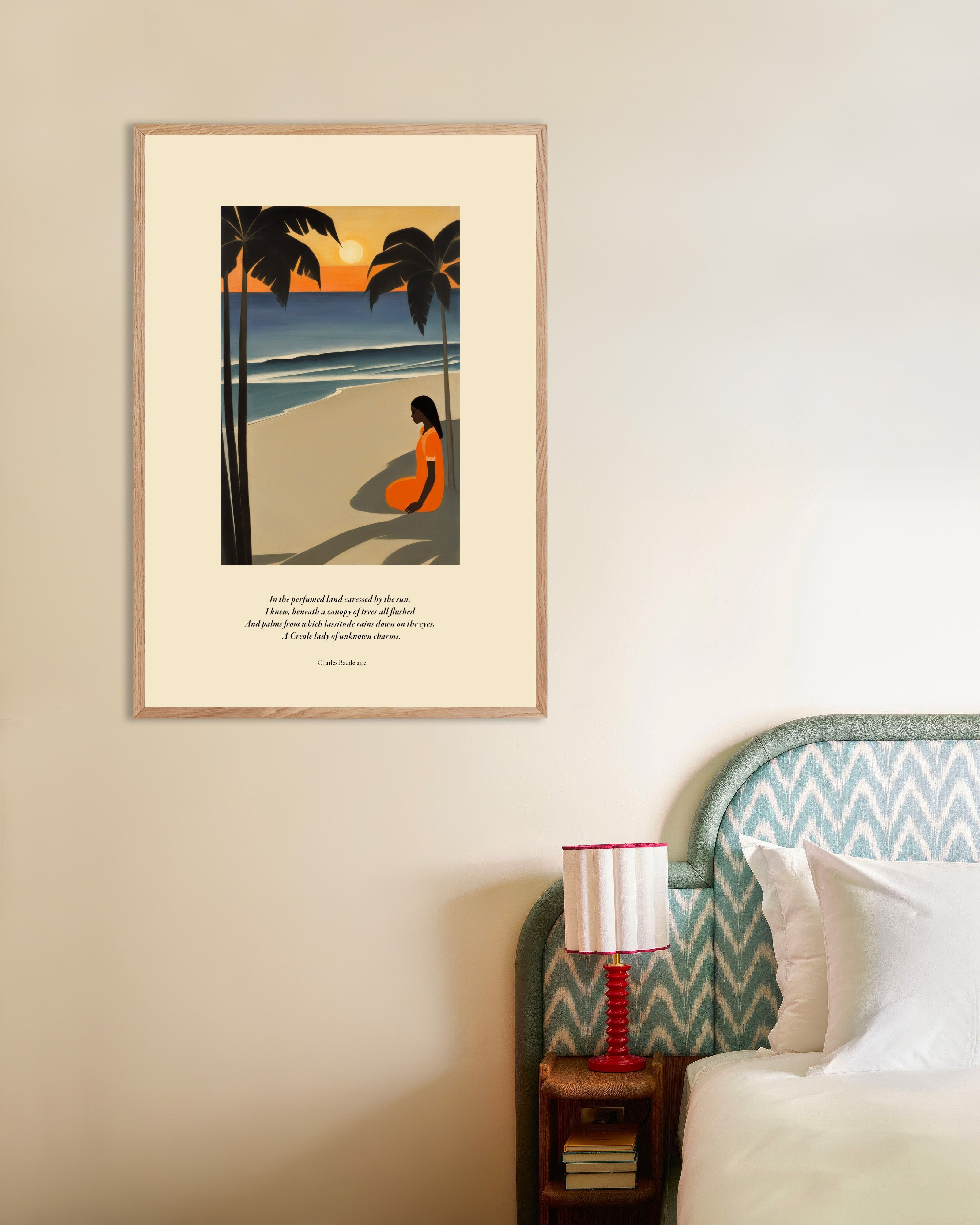 Poster of In the perfumed land caressed by the sun, Baudelaire, with natural wooden frame