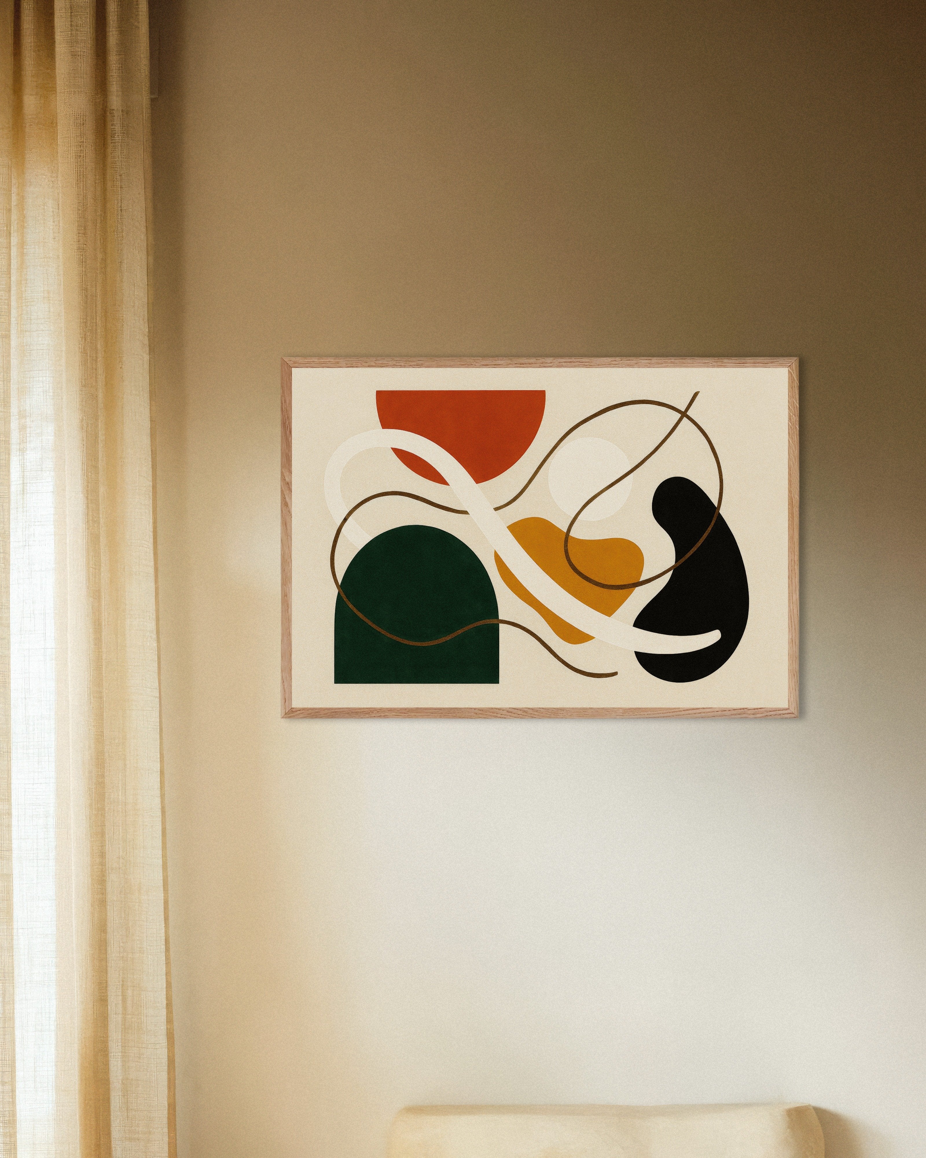Poster of Inflections 03 – abstract composition with bold forms Poster, with natural wooden frame