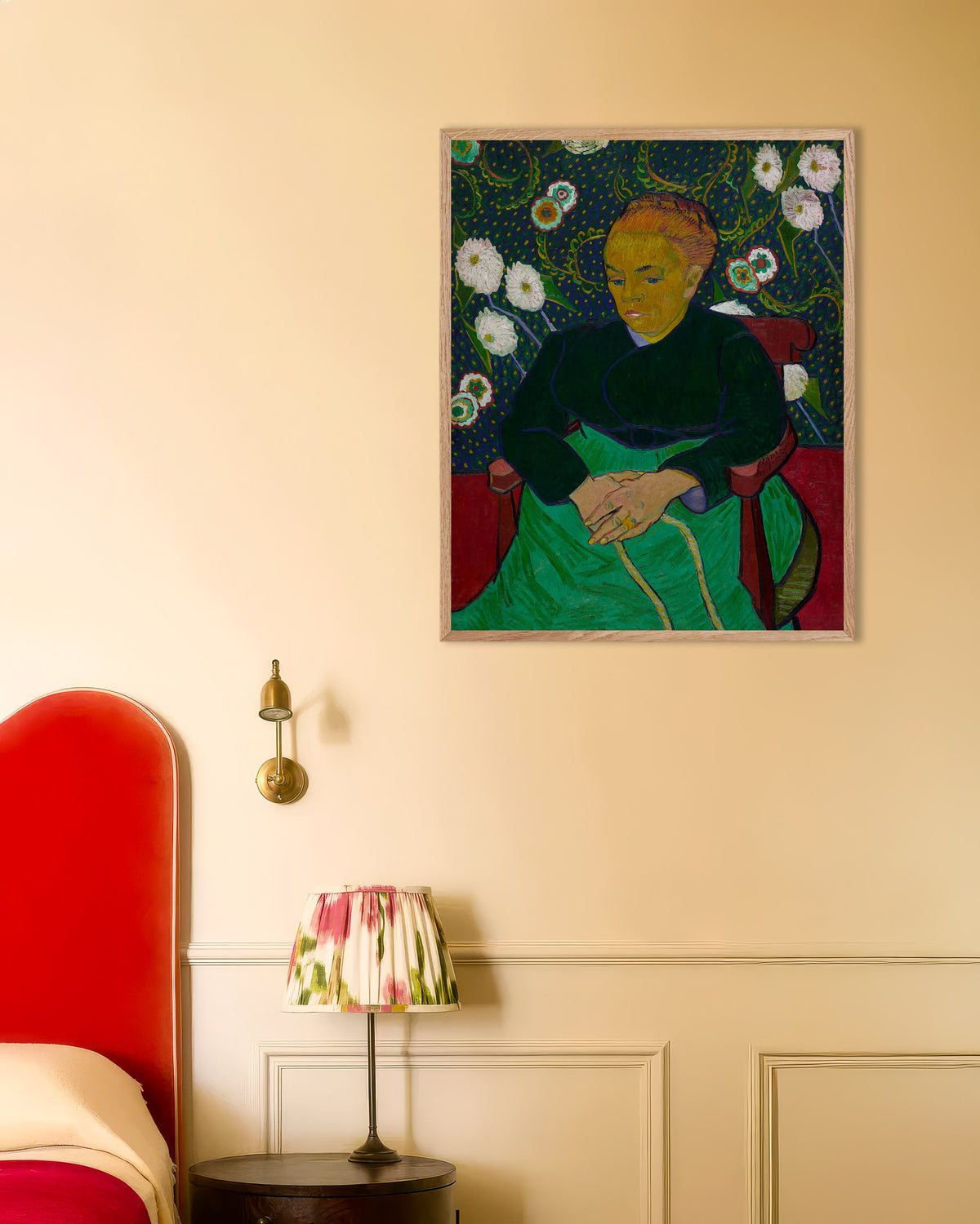 Poster La Berceuse, Madame Roulin berçant le berceau (1889) de Vincent van Gogh, avec cadre en bois naturel