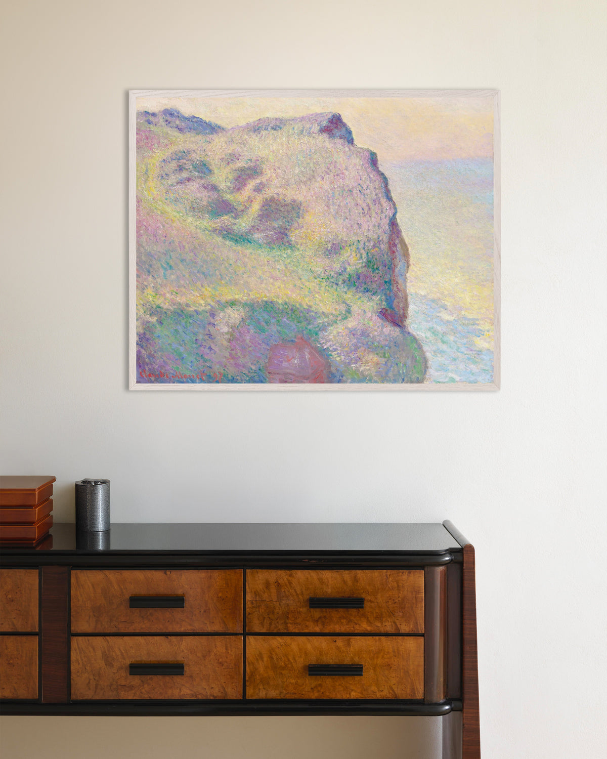 Affiche La Pointe du Petit Ailly (1897) de Claude Monet, avec un cadre en bois blanc